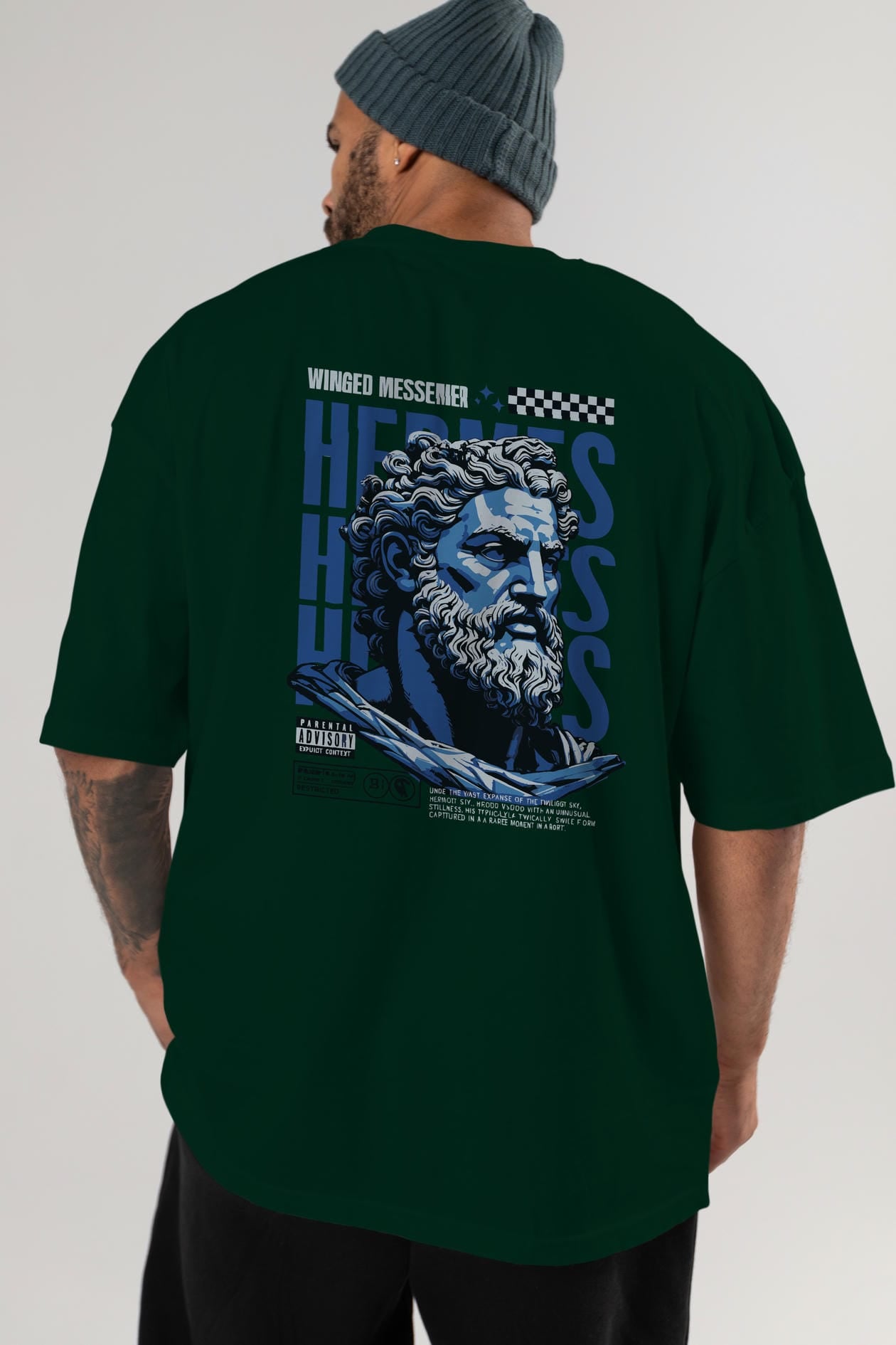 Hermes 1 Arka Baskılı Oversize t-shirt Erkek Kadın %100 Pamuk Bisiklet Yaka tişort