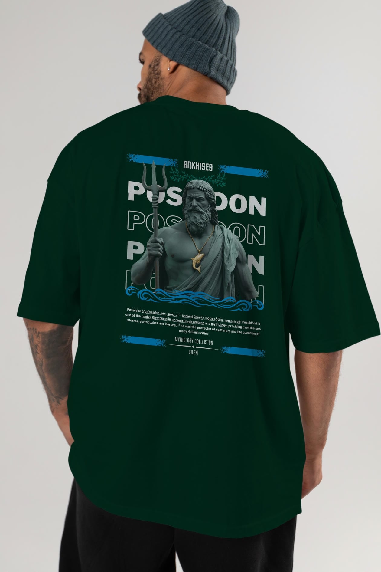 Poseidon 2 Arka Baskılı Oversize t-shirt Erkek Kadın %100 Pamuk Bisiklet Yaka tişort