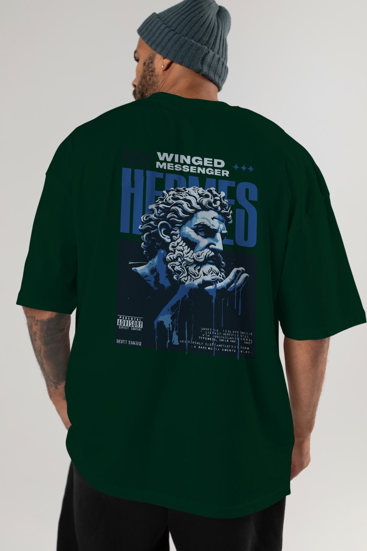 Hermes 2 Arka Baskılı Oversize t-shirt Erkek Kadın %100 Pamuk Bisiklet Yaka tişort