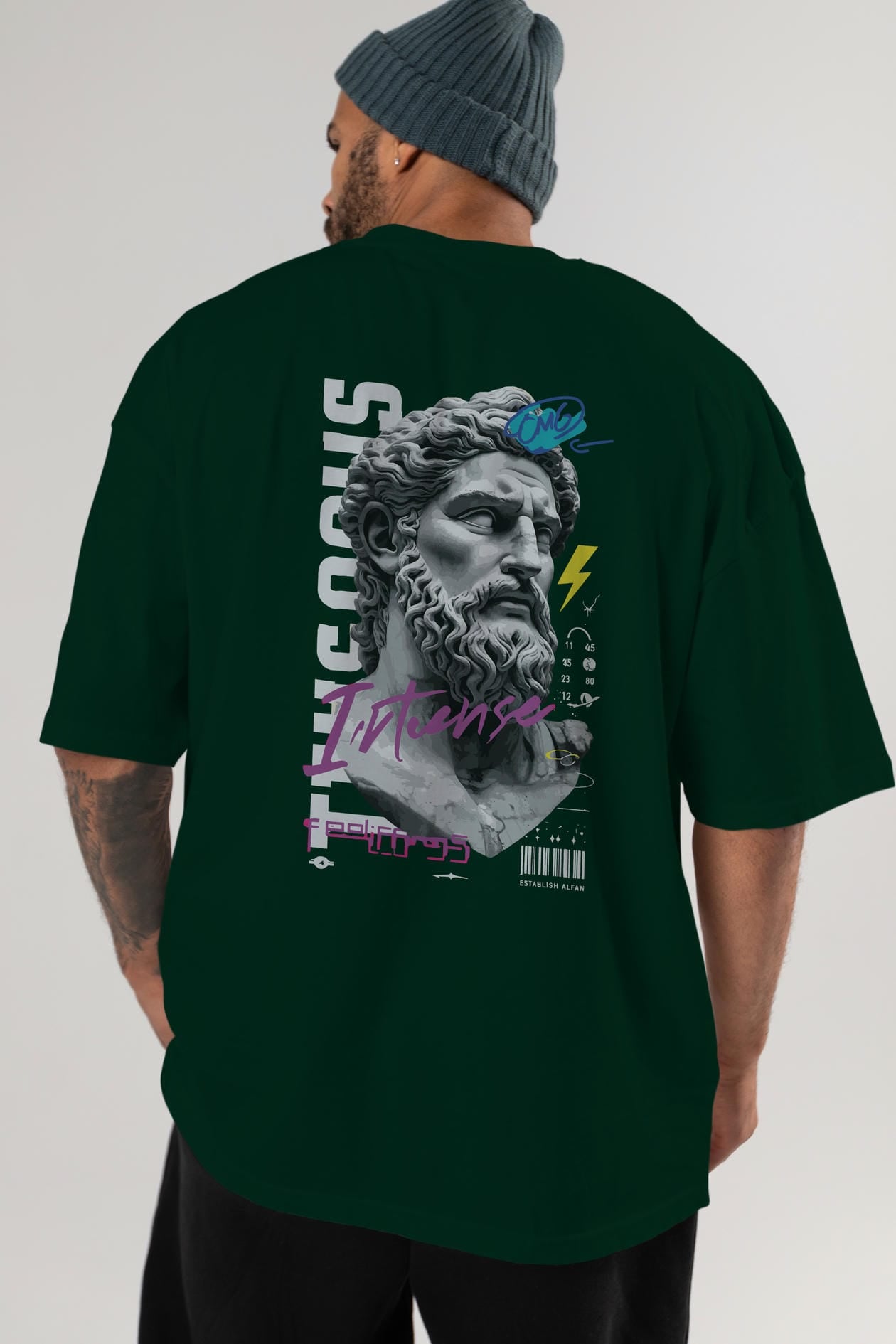 Zeus Intense Arka Baskılı Oversize t-shirt Erkek Kadın %100 Pamuk Bisiklet Yaka tişort