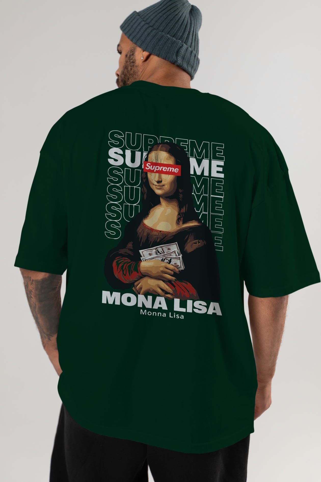 Mona Lisa Supreme Arka Baskılı Oversize t-shirt Erkek Kadın %100 Pamuk Bisiklet Yaka tişort
