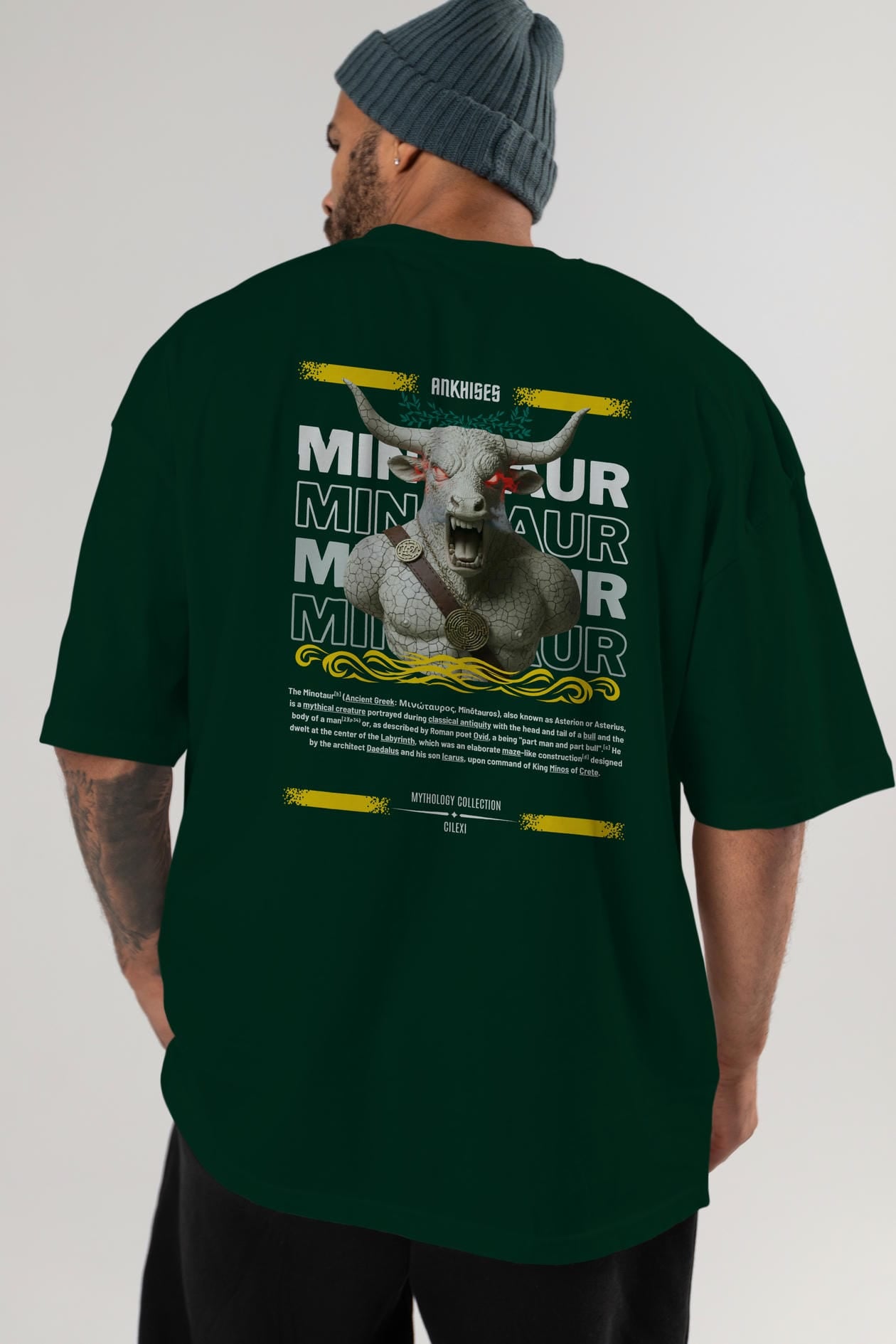 Minotaur 2 Arka Baskılı Oversize t-shirt Erkek Kadın %100 Pamuk Bisiklet Yaka tişort