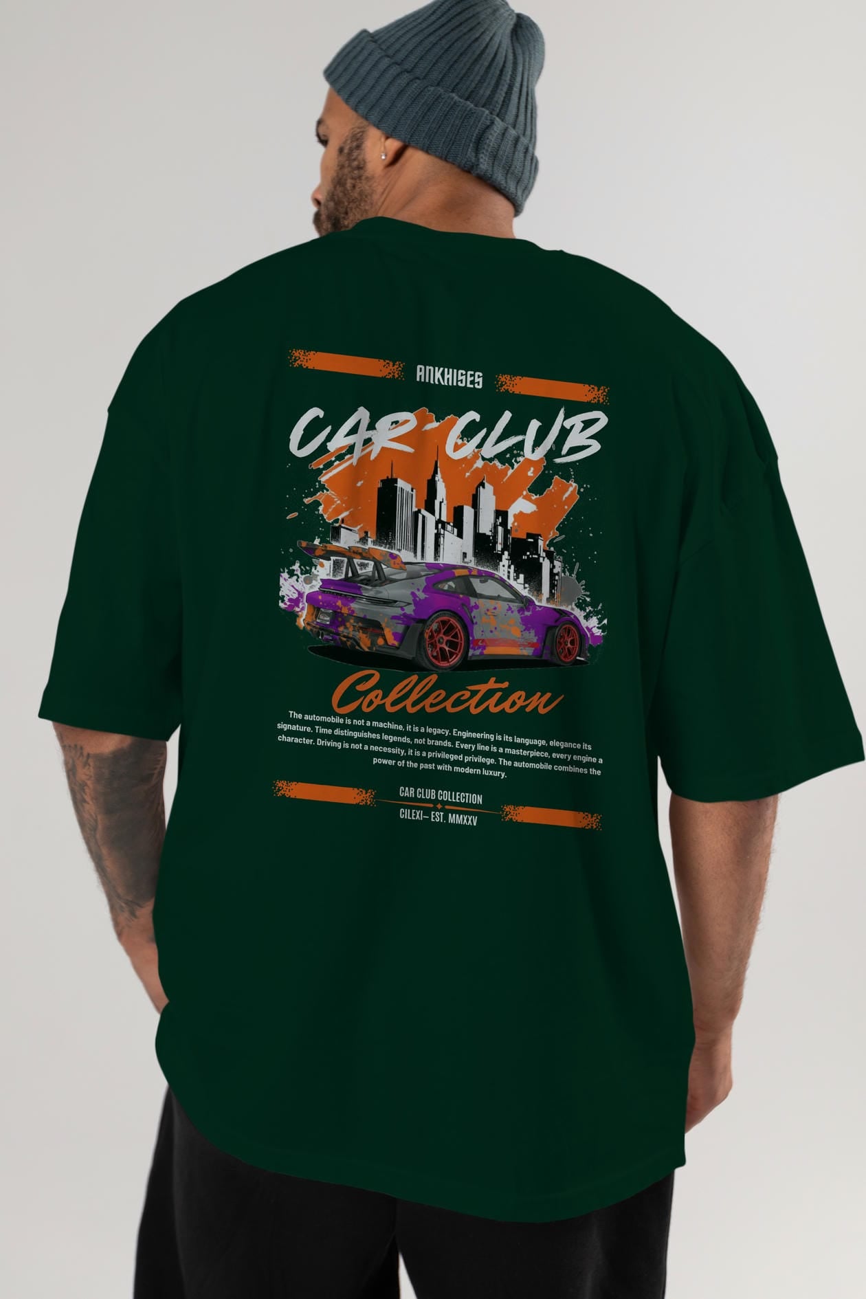 Araba Club Serisi 2 Baskılı Oversize t-shirt Erkek Kadın %100 Pamuk Bisiklet Yaka tişort