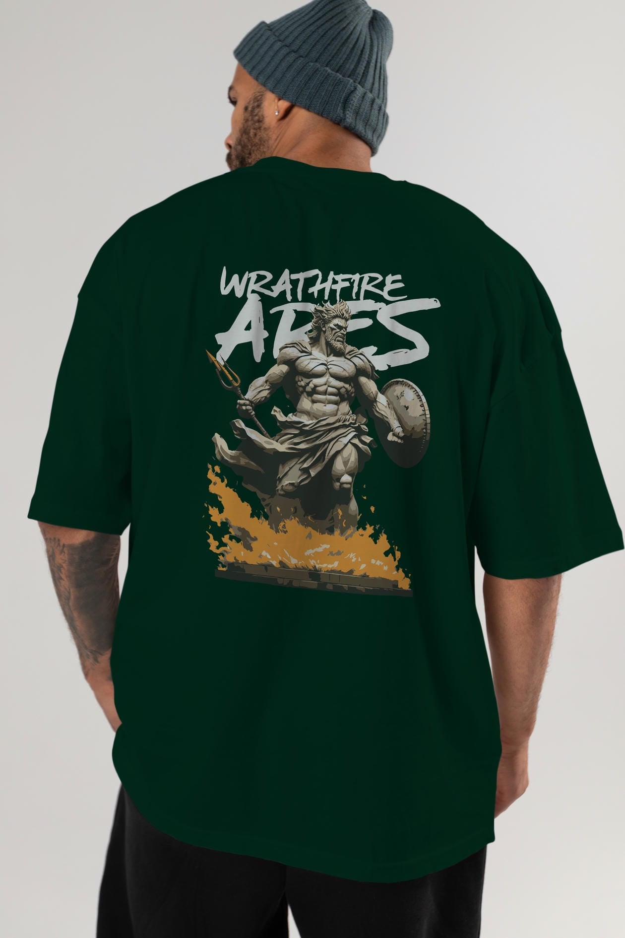 WrathFire Ares Arka Baskılı Oversize t-shirt Erkek Kadın %100 Pamuk Bisiklet Yaka tişort