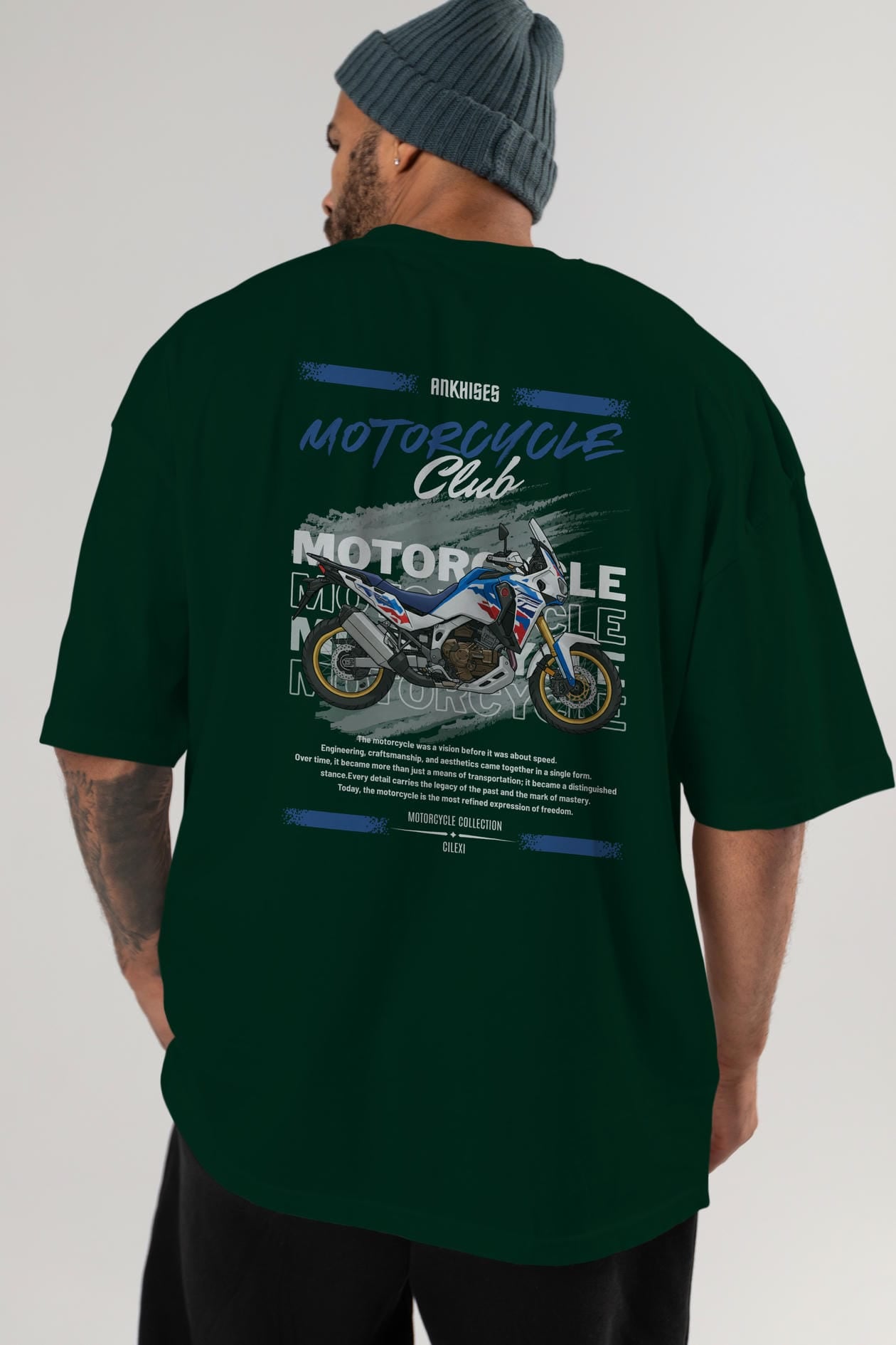 Motosiklet Serisi 23 Arka Baskılı Oversize t-shirt Erkek Kadın %100 Pamuk Bisiklet Yaka tişort