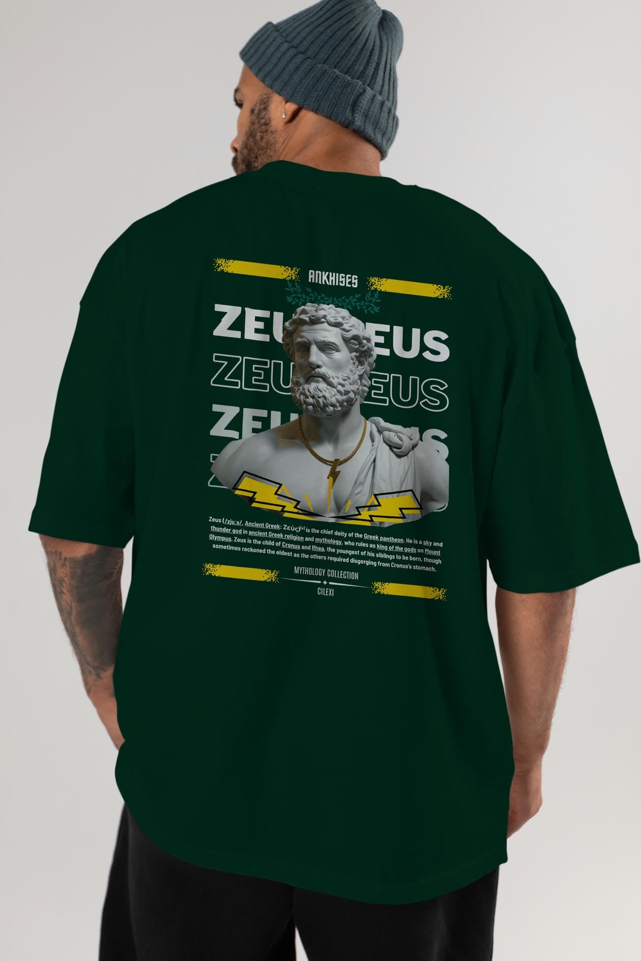 Zeus 2 Arka Baskılı Oversize t-shirt Erkek Kadın %100 Pamuk Bisiklet Yaka tişort