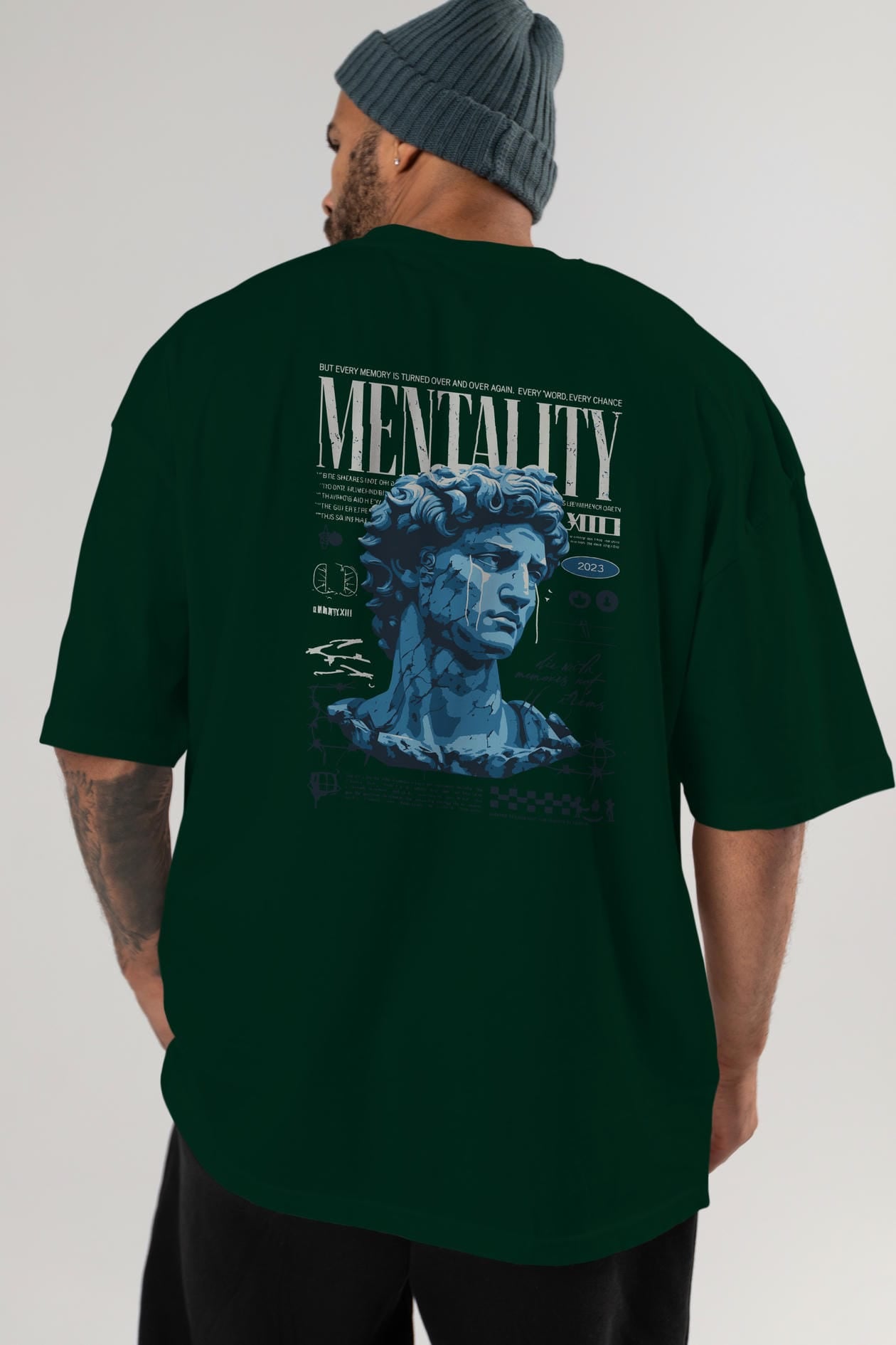 Mentality 2 Arka Baskılı Oversize t-shirt Erkek Kadın %100 Pamuk Bisiklet Yaka tişort