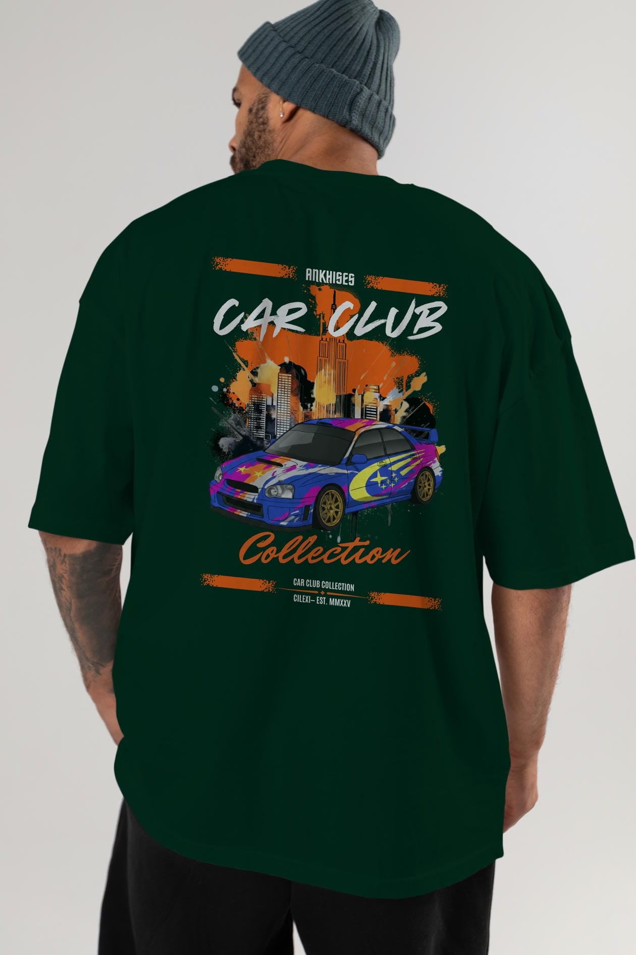 Araba Club Serisi 7 Baskılı Oversize t-shirt Erkek Kadın %100 Pamuk Bisiklet Yaka tişort