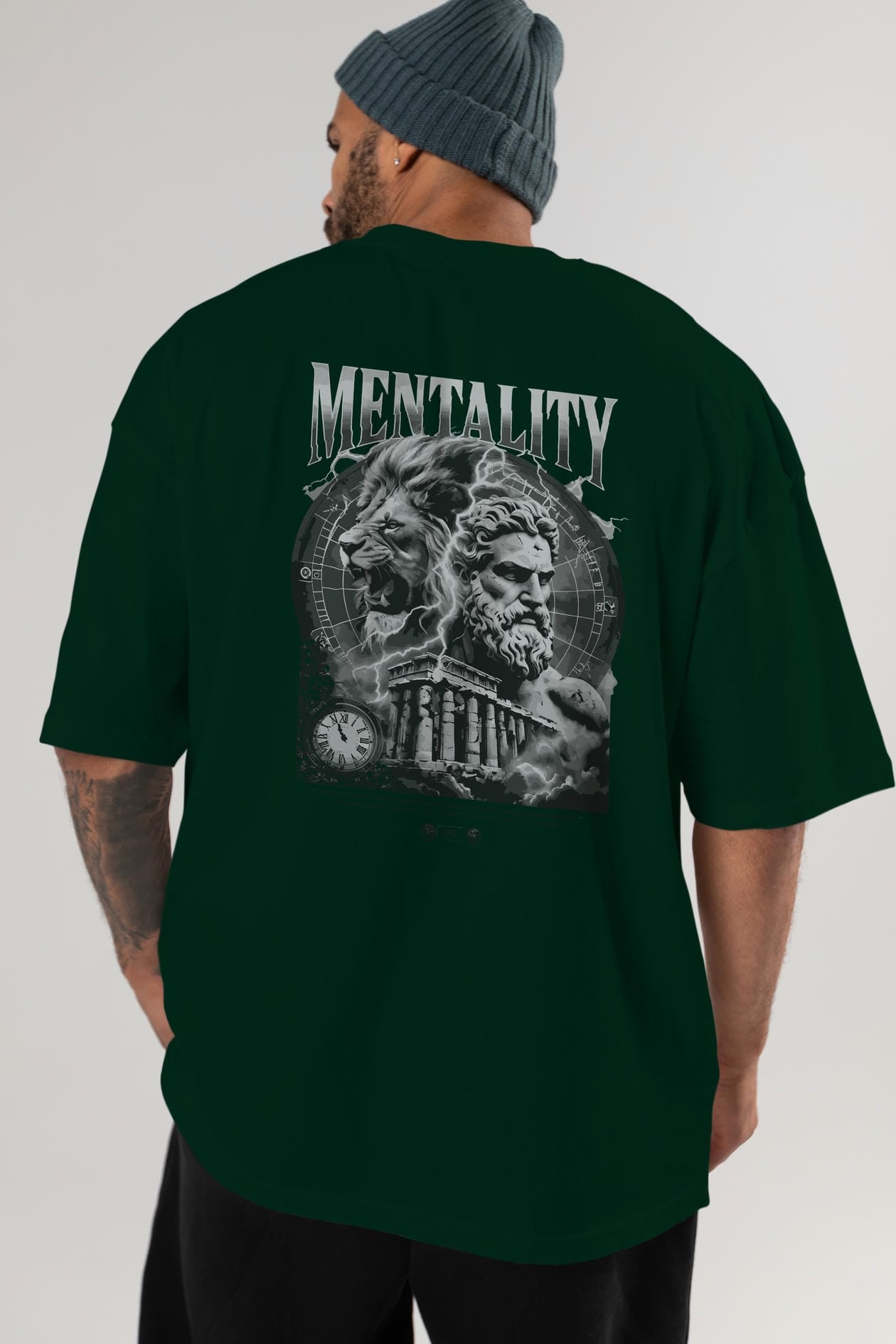 Mentality Zeus Arka Baskılı Oversize t-shirt Erkek Kadın %100 Pamuk Bisiklet Yaka tişort