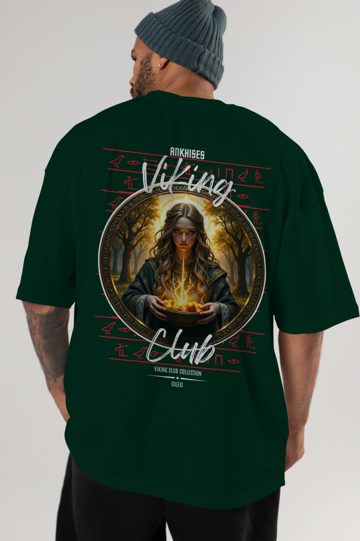 Viking Mitolojisi Serisi 17 Arka Baskılı Oversize t-shirt Erkek Kadın %100 Pamuk Bisiklet Yaka tişort