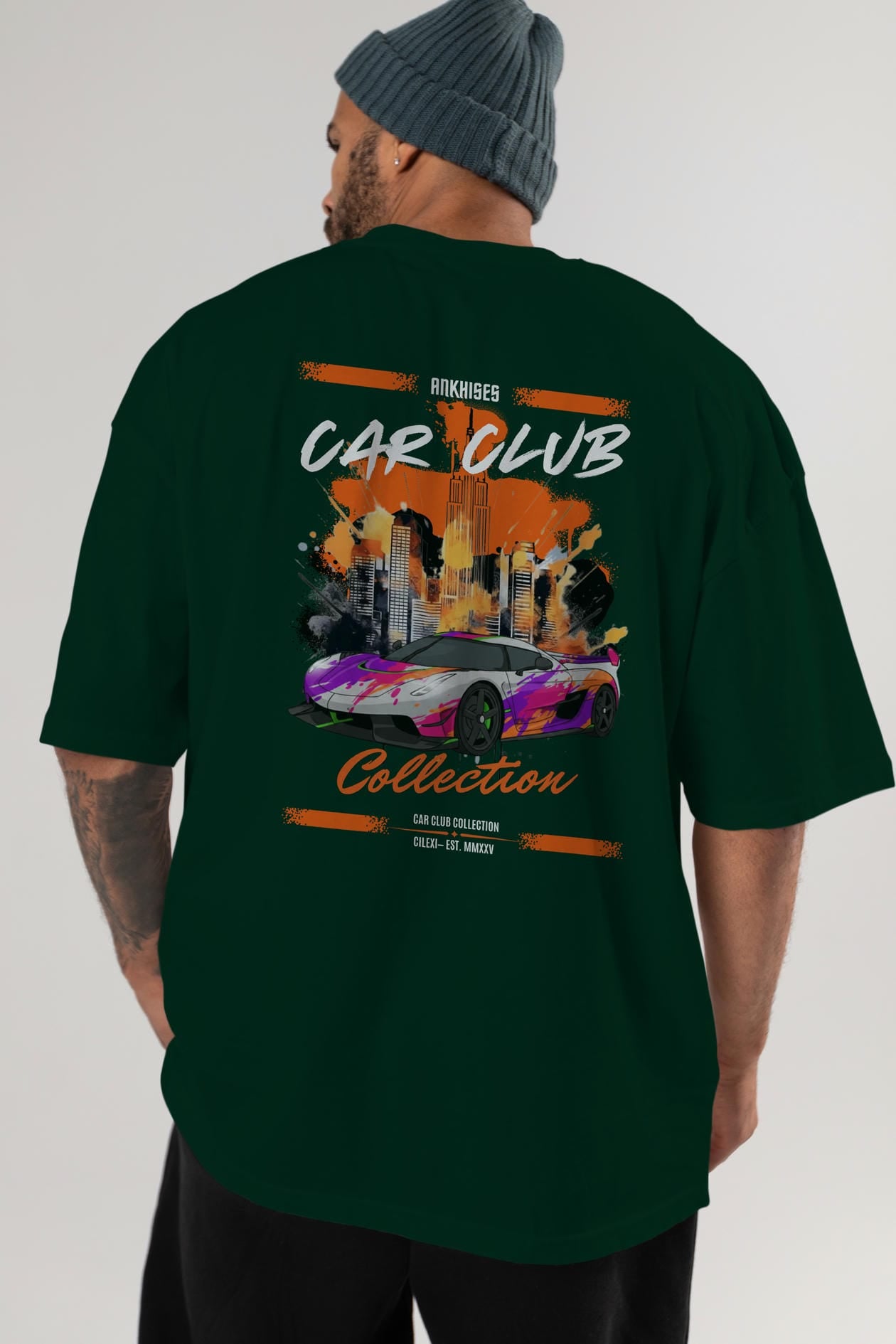 Araba Club Serisi 27 Baskılı Oversize t-shirt Erkek Kadın %100 Pamuk Bisiklet Yaka tişort