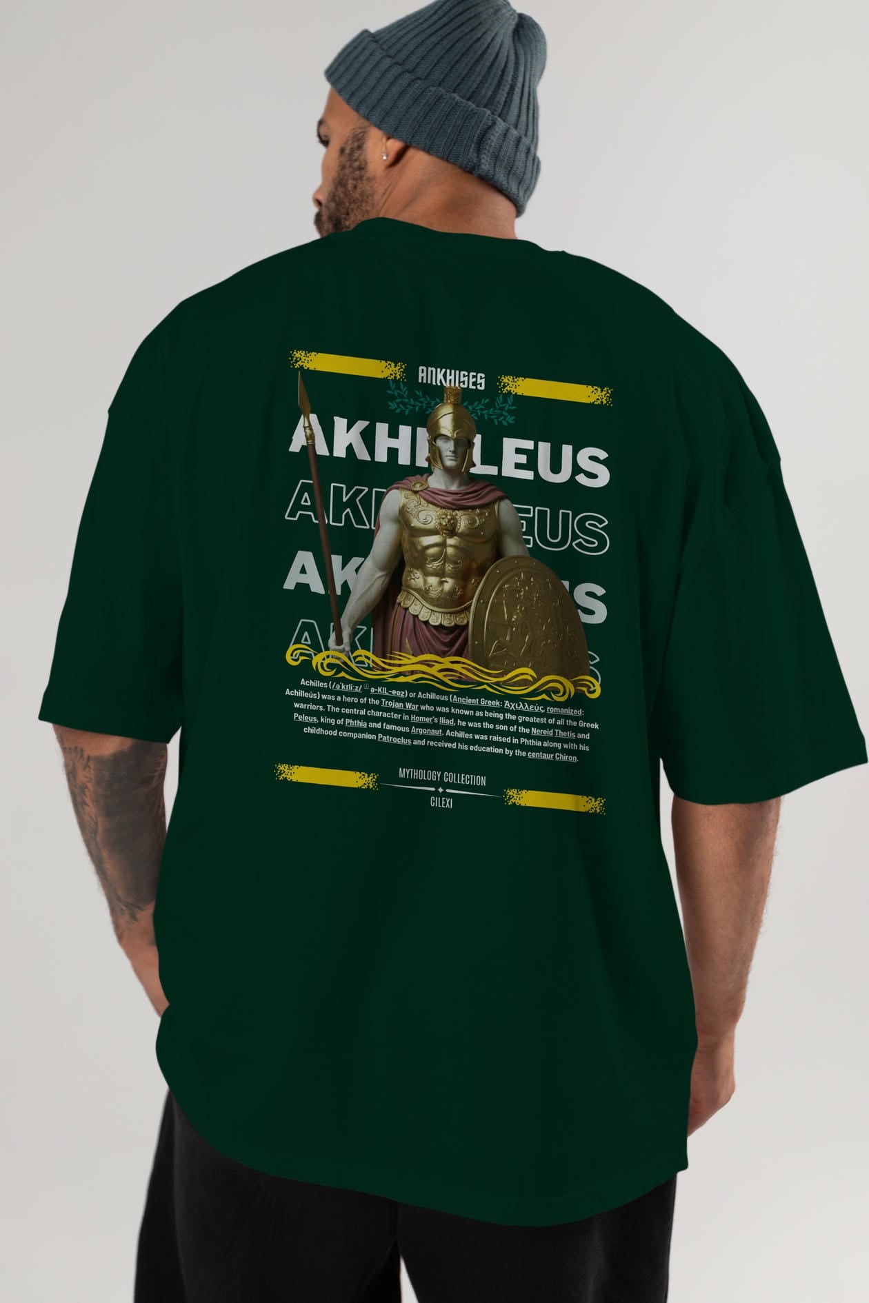 Akhilleus 1 Arka Baskılı Oversize t-shirt Erkek Kadın %100 Pamuk Bisiklet Yaka tişort