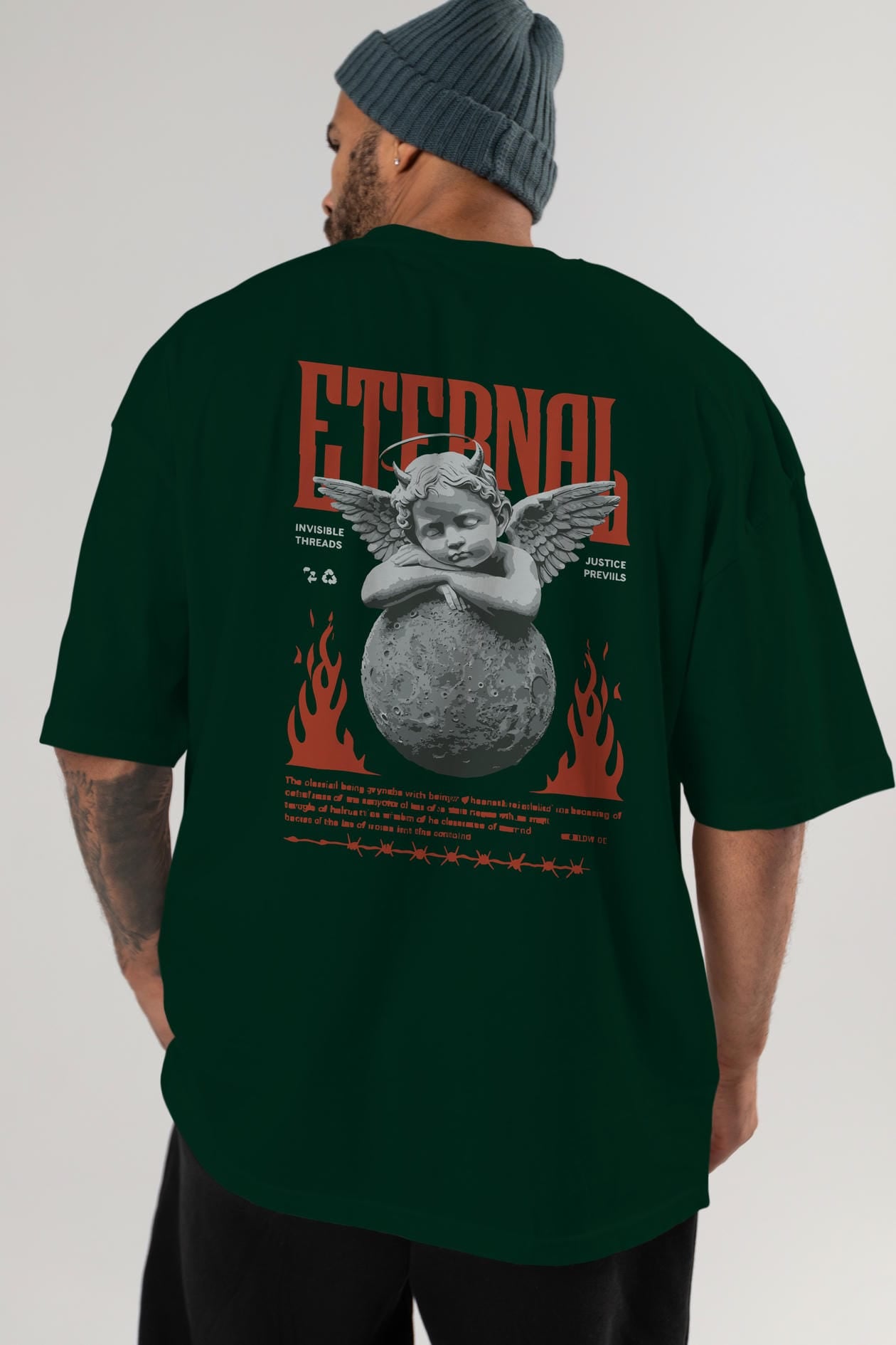 Eternal Arka Baskılı Oversize t-shirt Erkek Kadın %100 Pamuk Bisiklet Yaka tişort
