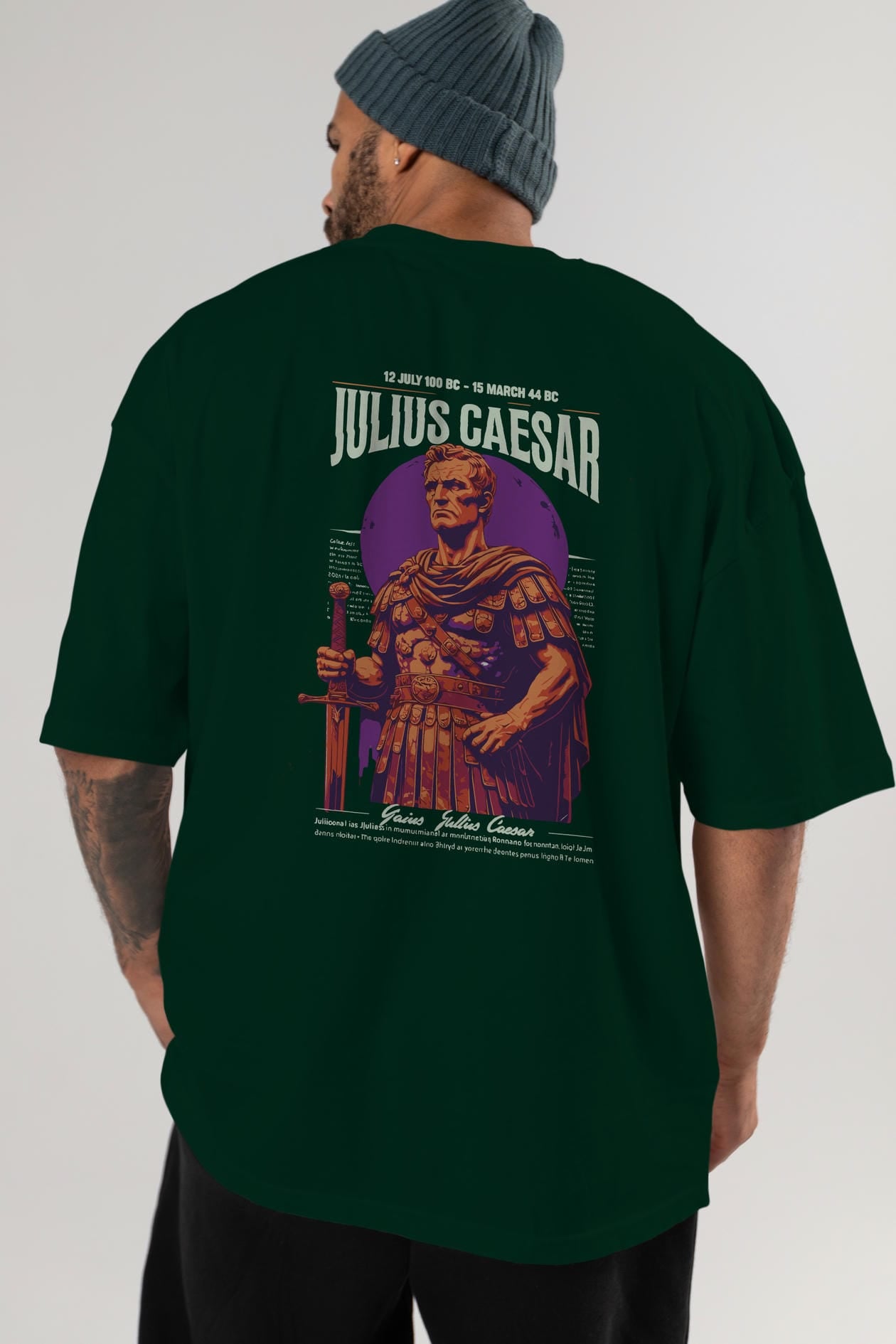 Julius Caesar Arka Baskılı Oversize t-shirt Erkek Kadın %100 Pamuk Bisiklet Yaka tişort