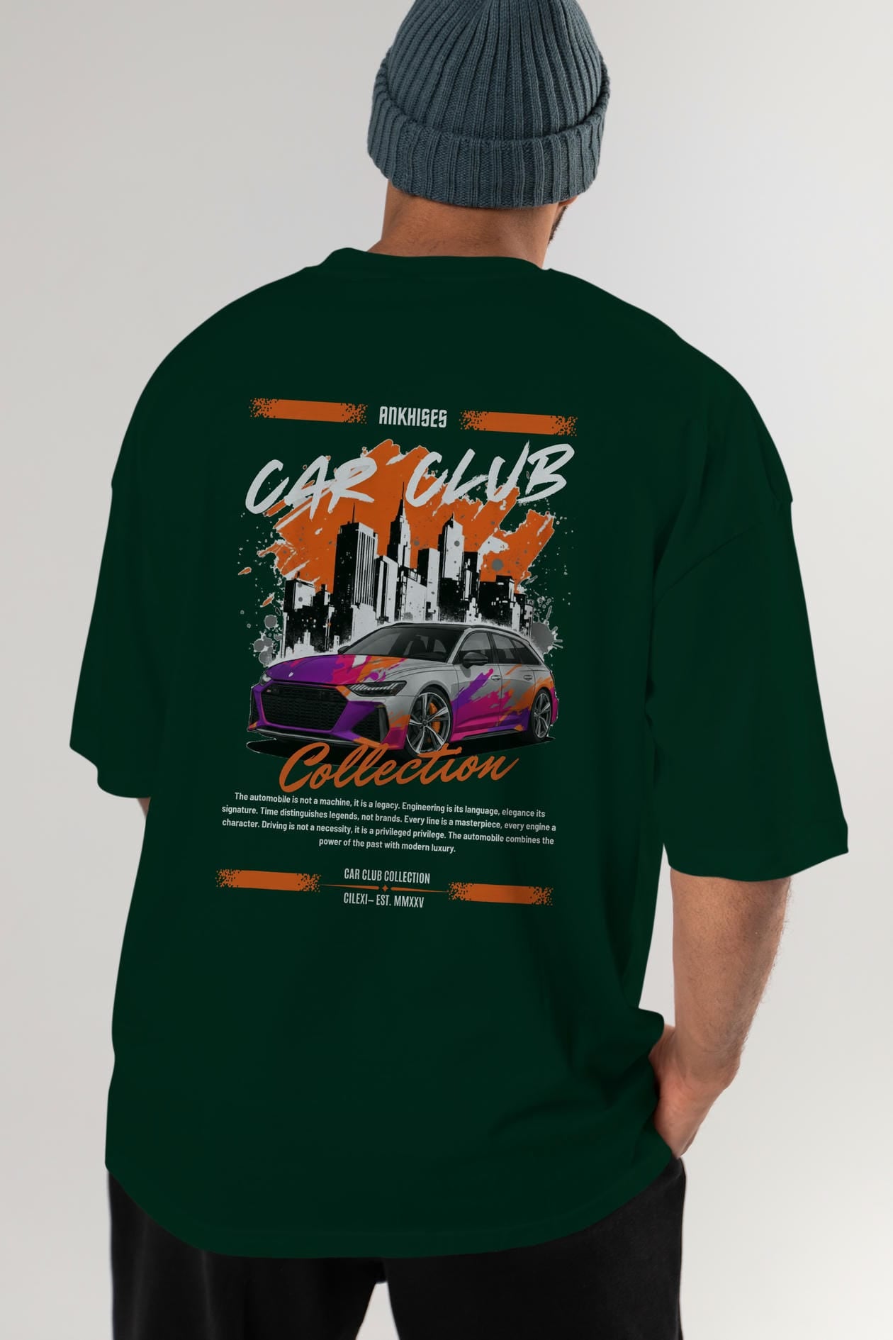 Araba Club Serisi 1 Baskılı Oversize t-shirt Erkek Kadın %100 Pamuk Bisiklet Yaka tişort