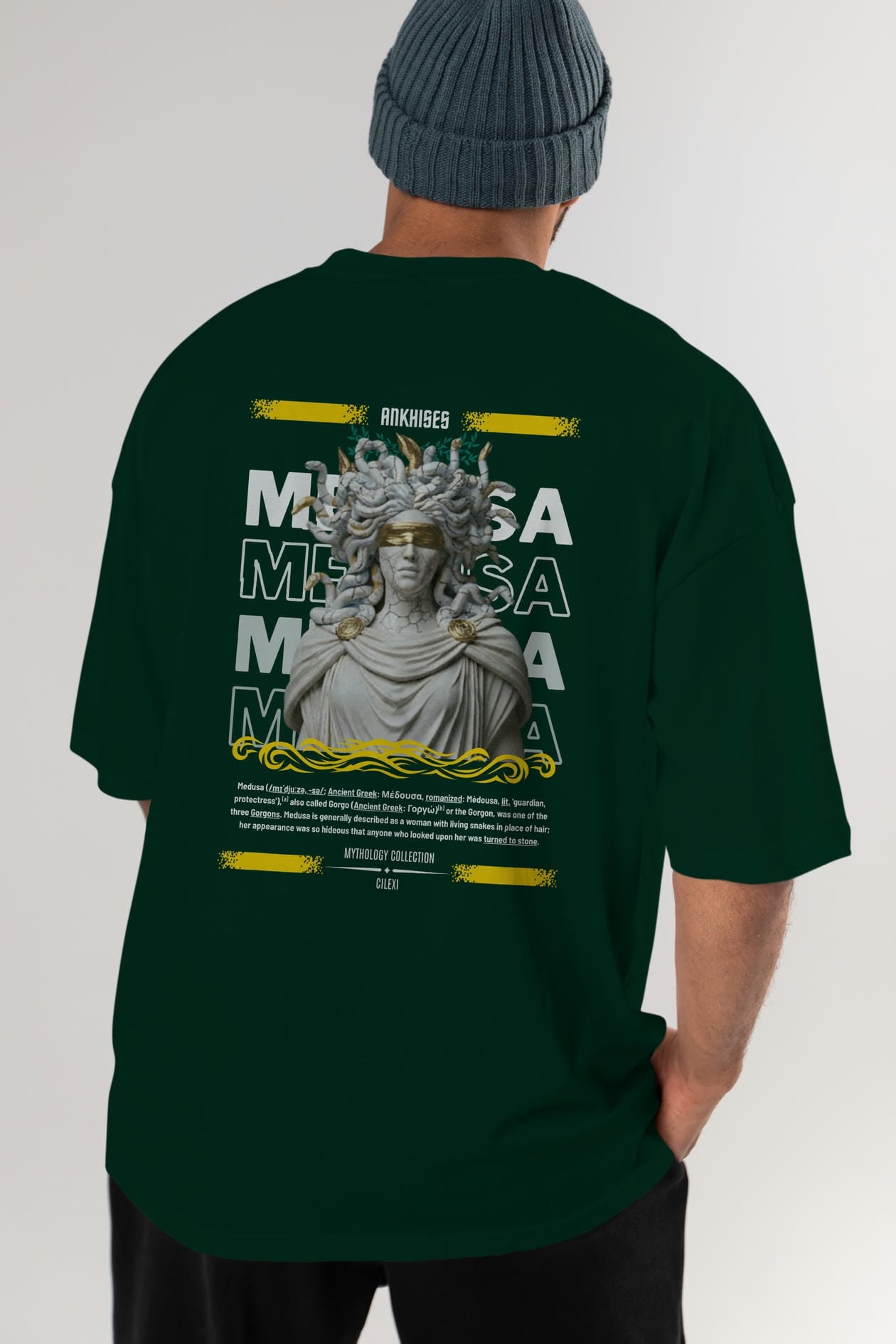 Medusa 2 Arka Baskılı Oversize t-shirt Erkek Kadın %100 Pamuk Bisiklet Yaka tişort
