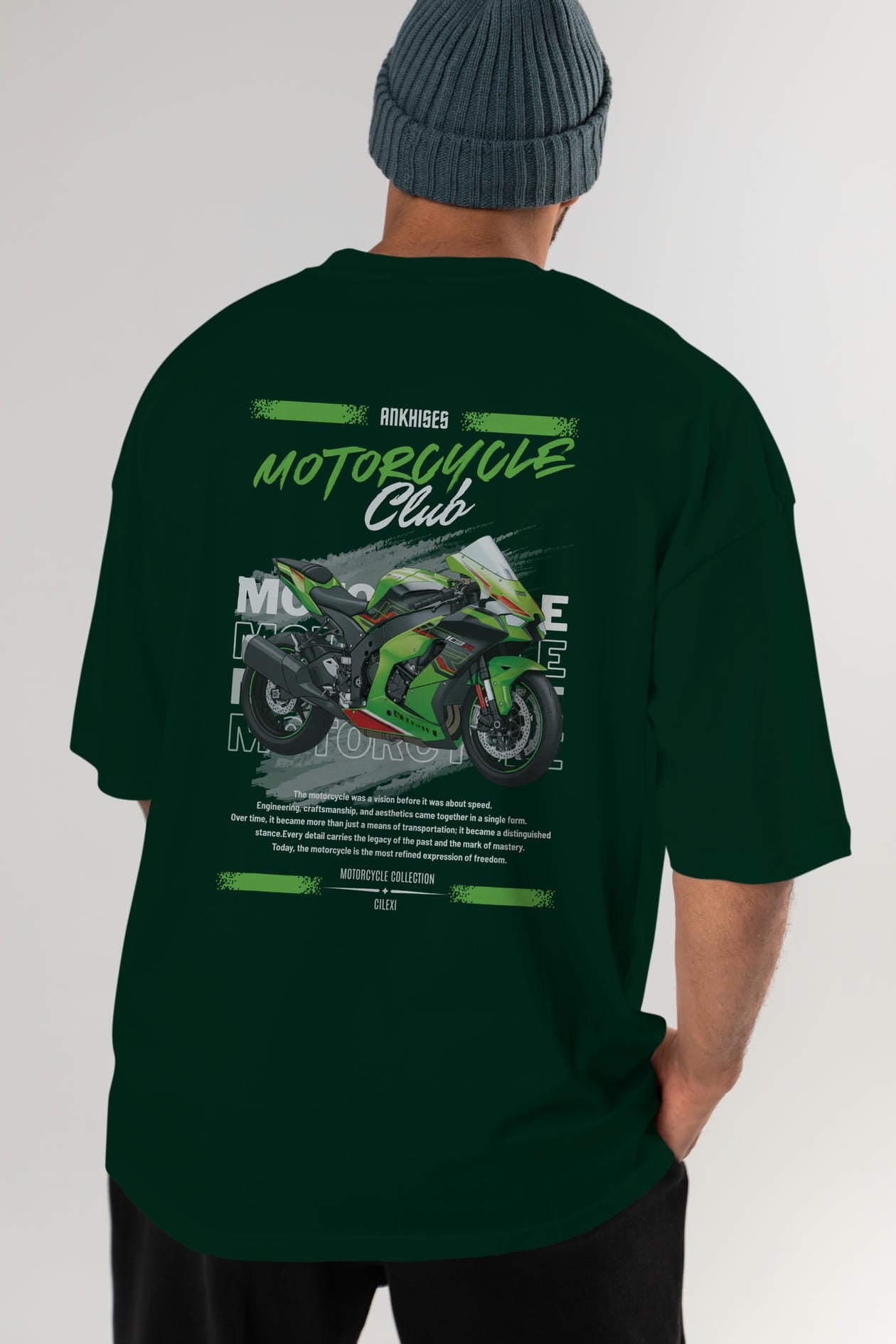 Motosiklet Serisi 14 Arka Baskılı Oversize t-shirt Erkek Kadın %100 Pamuk Bisiklet Yaka tişort