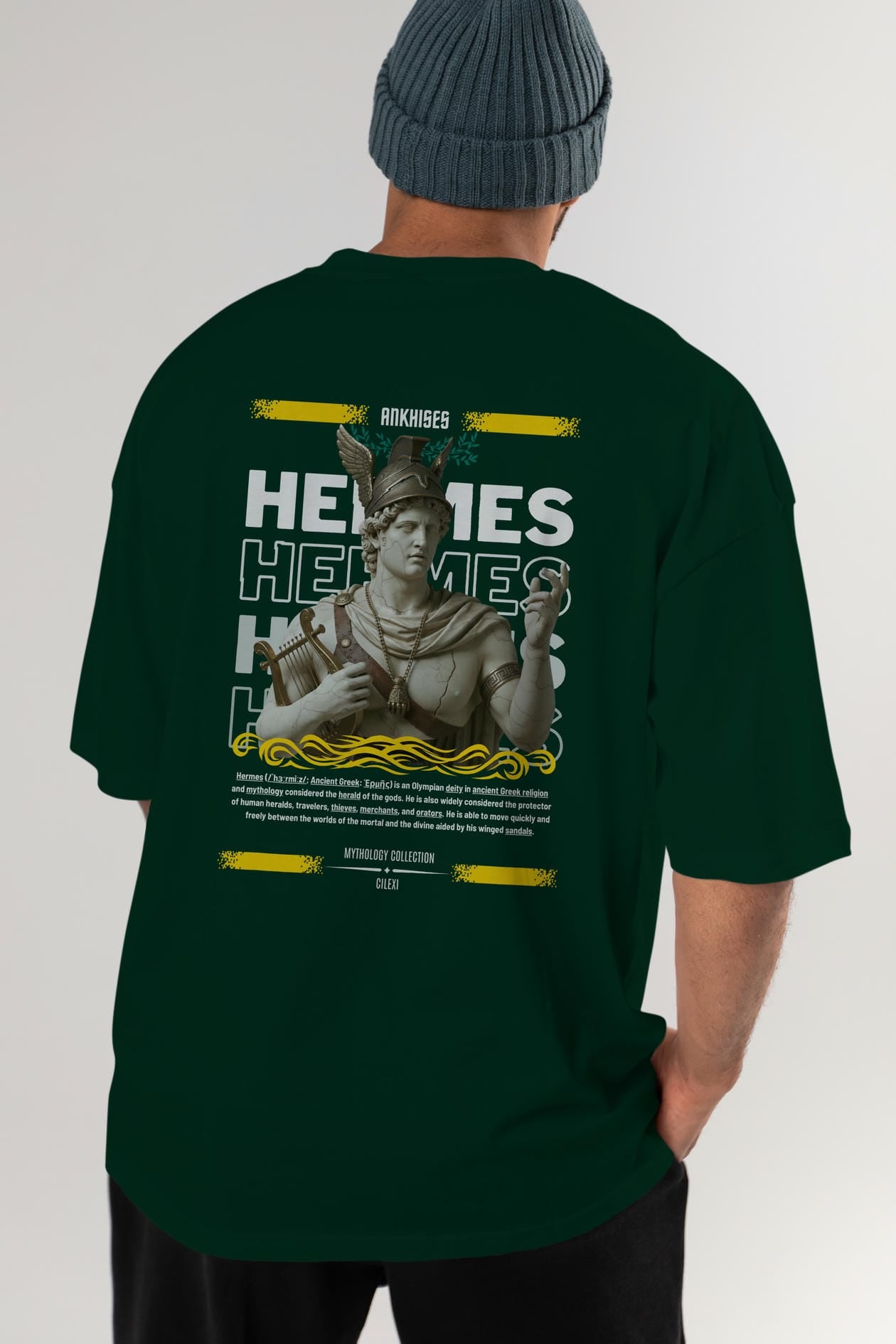Hermes 2 Arka Baskılı Oversize t-shirt Erkek Kadın %100 Pamuk Bisiklet Yaka tişort