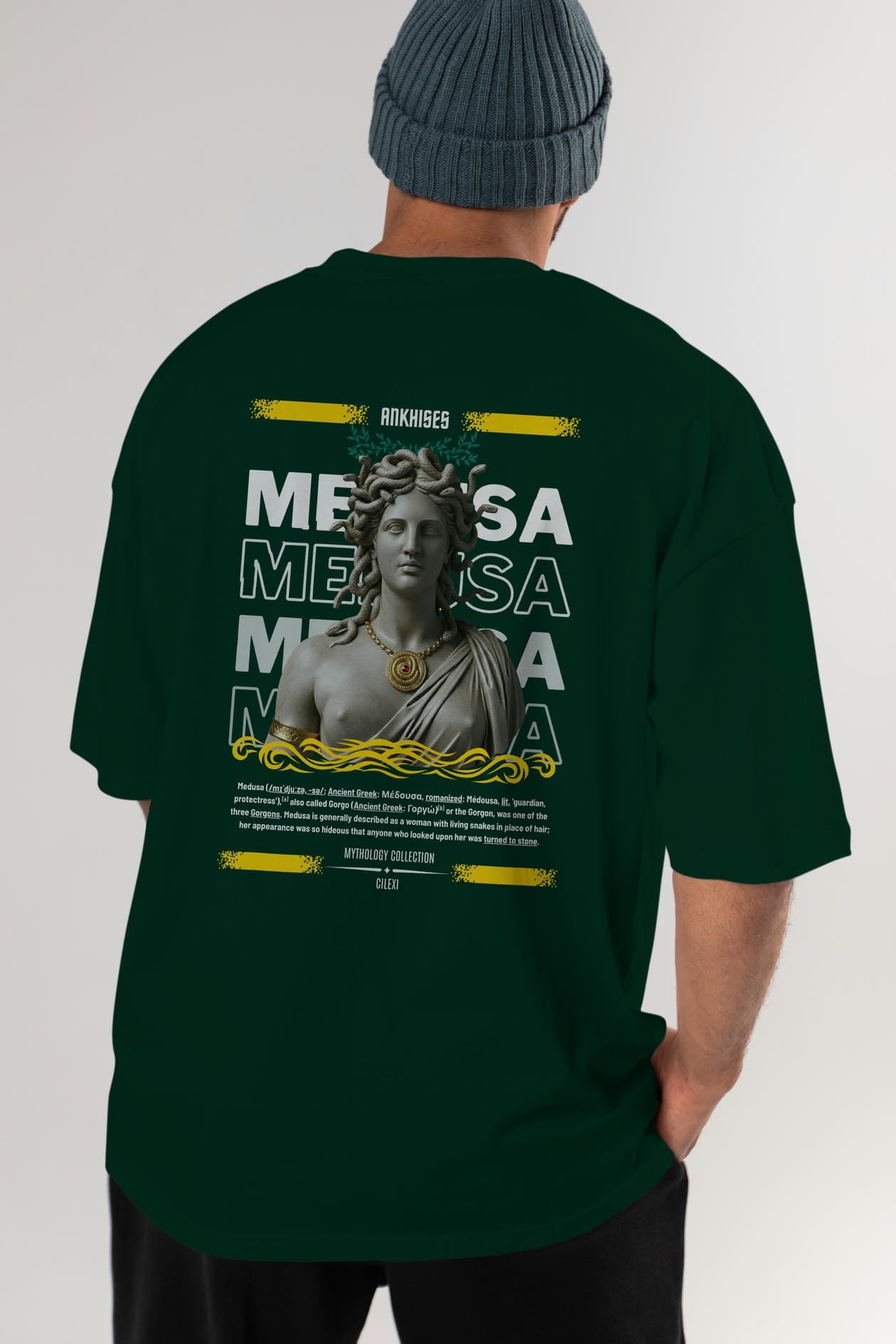 Medusa 4 Arka Baskılı Oversize t-shirt Erkek Kadın %100 Pamuk Bisiklet Yaka tişort