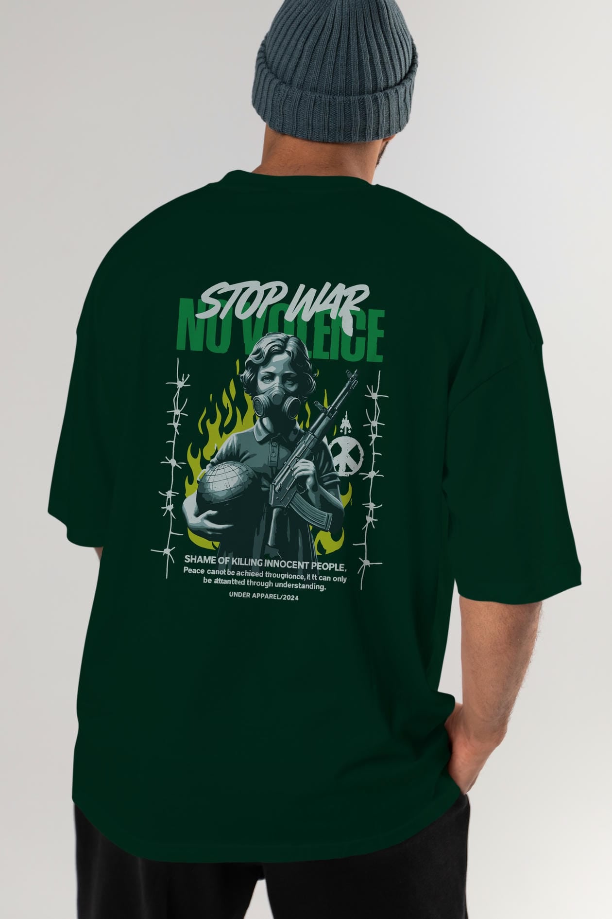 Stop War Arka Baskılı Oversize t-shirt Erkek Kadın %100 Pamuk Bisiklet Yaka tişort