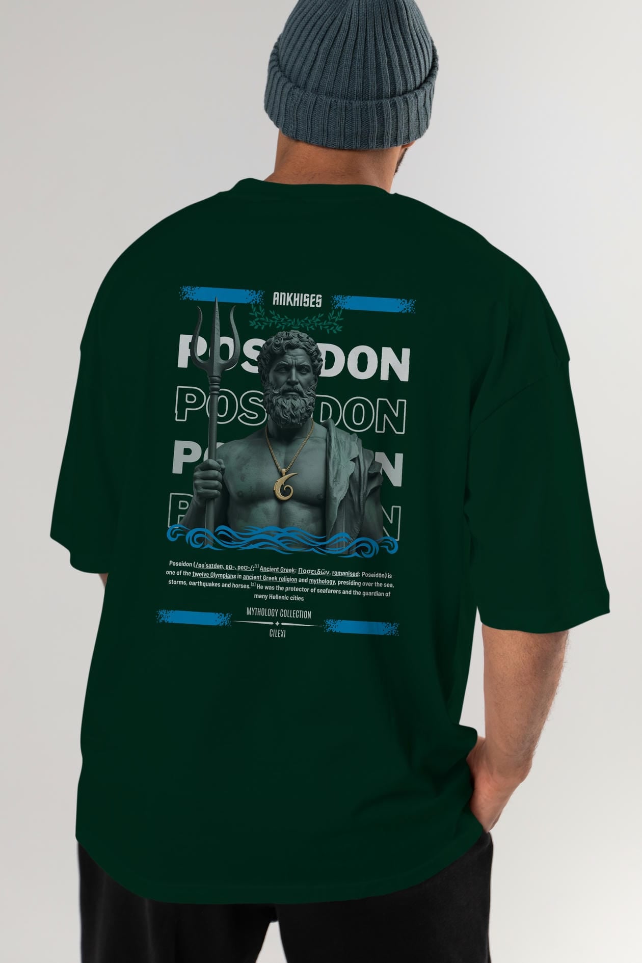 Poseidon 1 Arka Baskılı Oversize t-shirt Erkek Kadın %100 Pamuk Bisiklet Yaka tişort