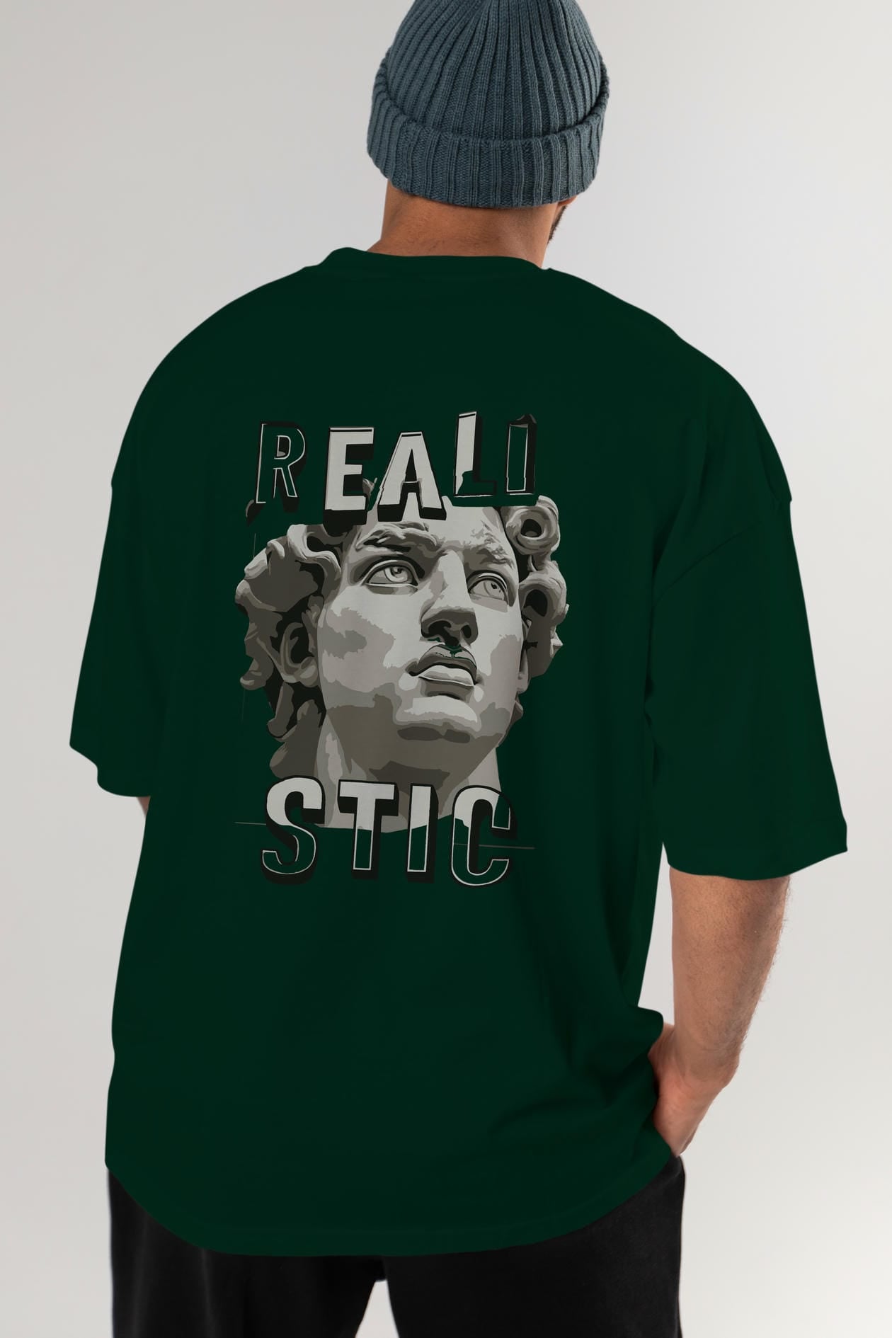Realistic Arka Baskılı Oversize t-shirt Erkek Kadın %100 Pamuk Bisiklet Yaka tişort