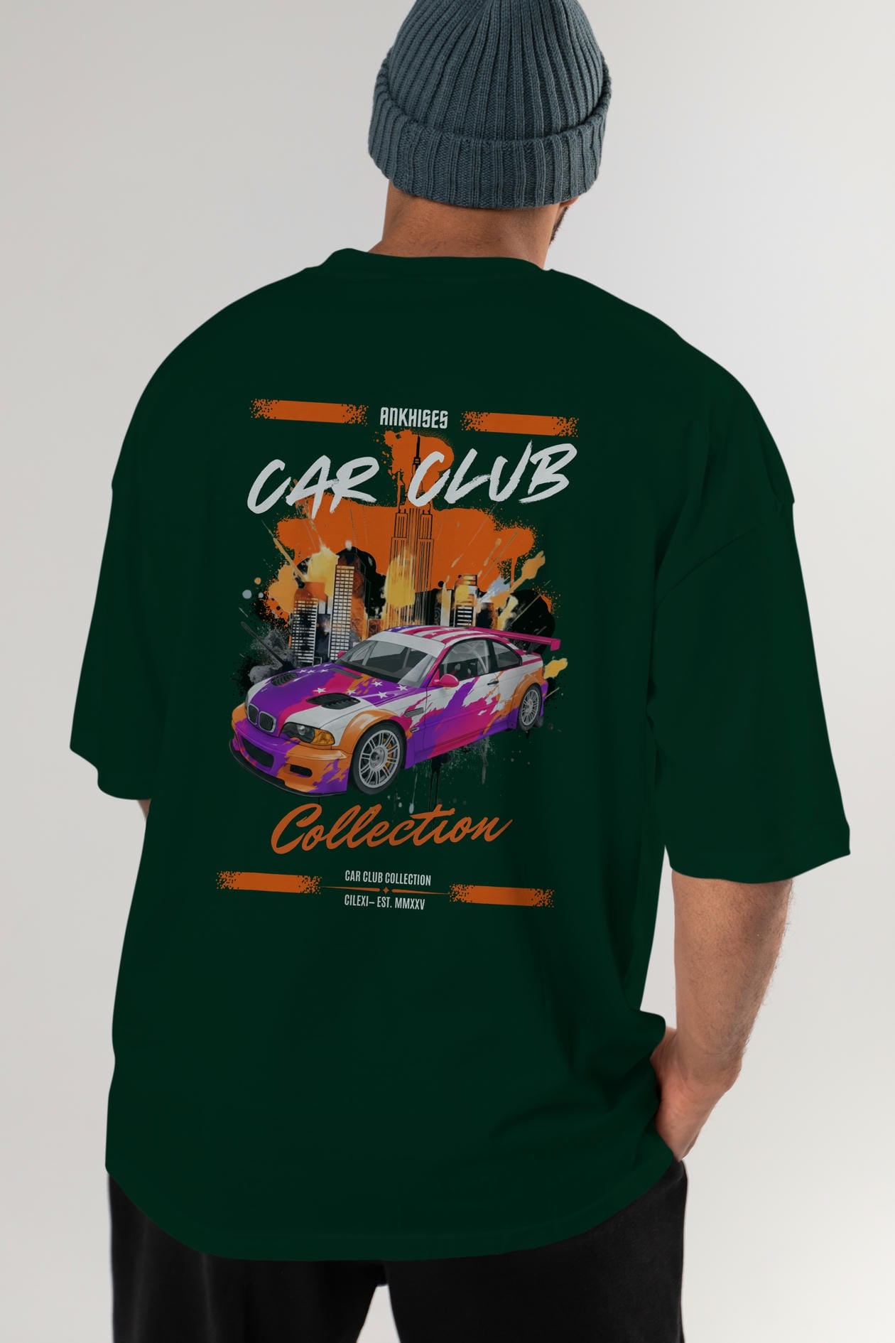 Araba Club Serisi 6 Baskılı Oversize t-shirt Erkek Kadın %100 Pamuk Bisiklet Yaka tişort