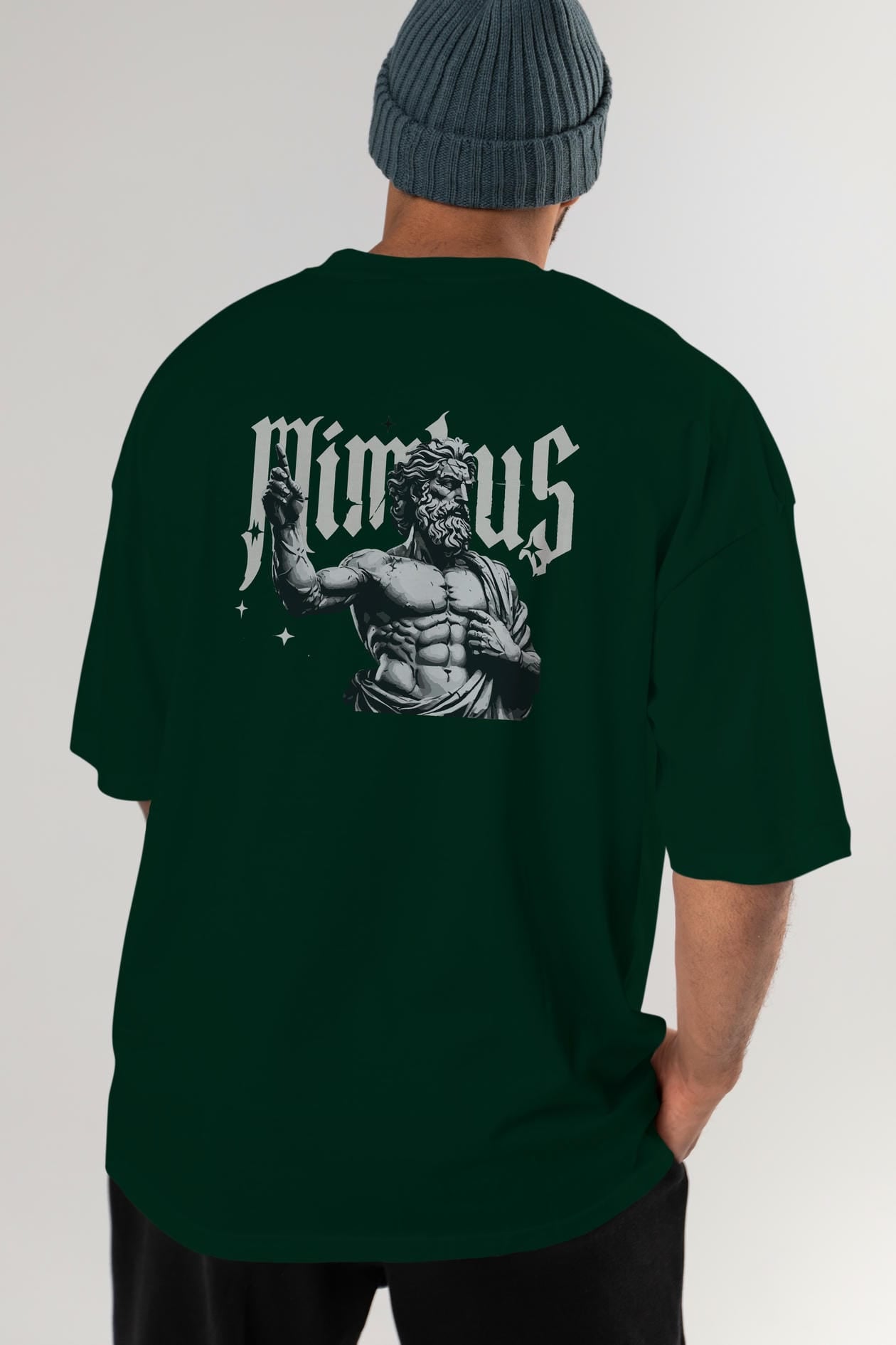 Mimbus Zeus Arka Baskılı Oversize t-shirt Erkek Kadın %100 Pamuk Bisiklet Yaka tişort