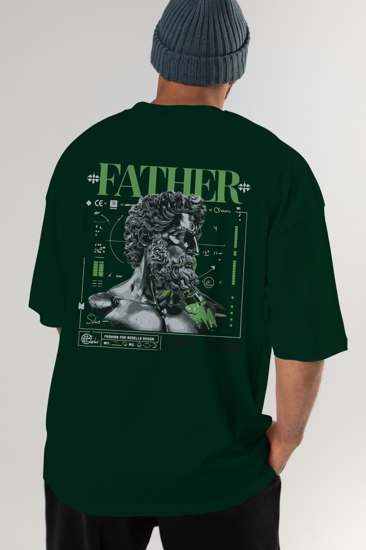 Father Zeus Arka Baskılı Oversize t-shirt Erkek Kadın %100 Pamuk Bisiklet Yaka tişort
