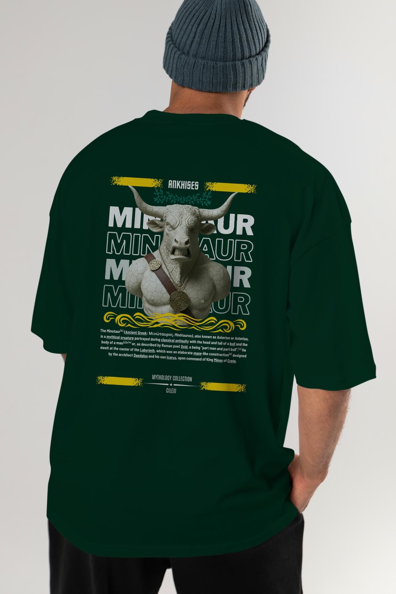 Minotaur 1 Arka Baskılı Oversize t-shirt Erkek Kadın %100 Pamuk Bisiklet Yaka tişort