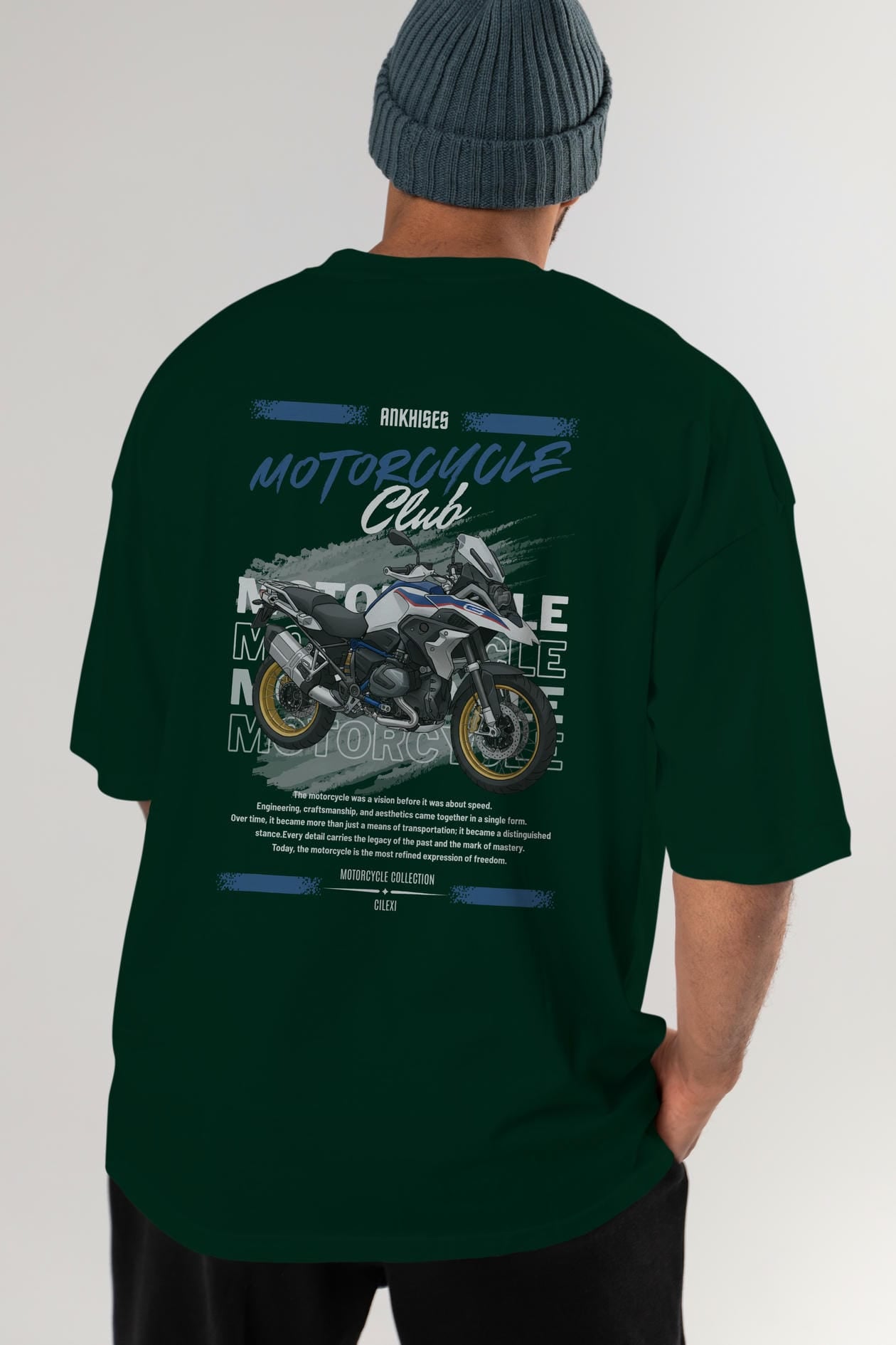 Motosiklet Serisi 27 Arka Baskılı Oversize t-shirt Erkek Kadın %100 Pamuk Bisiklet Yaka tişort