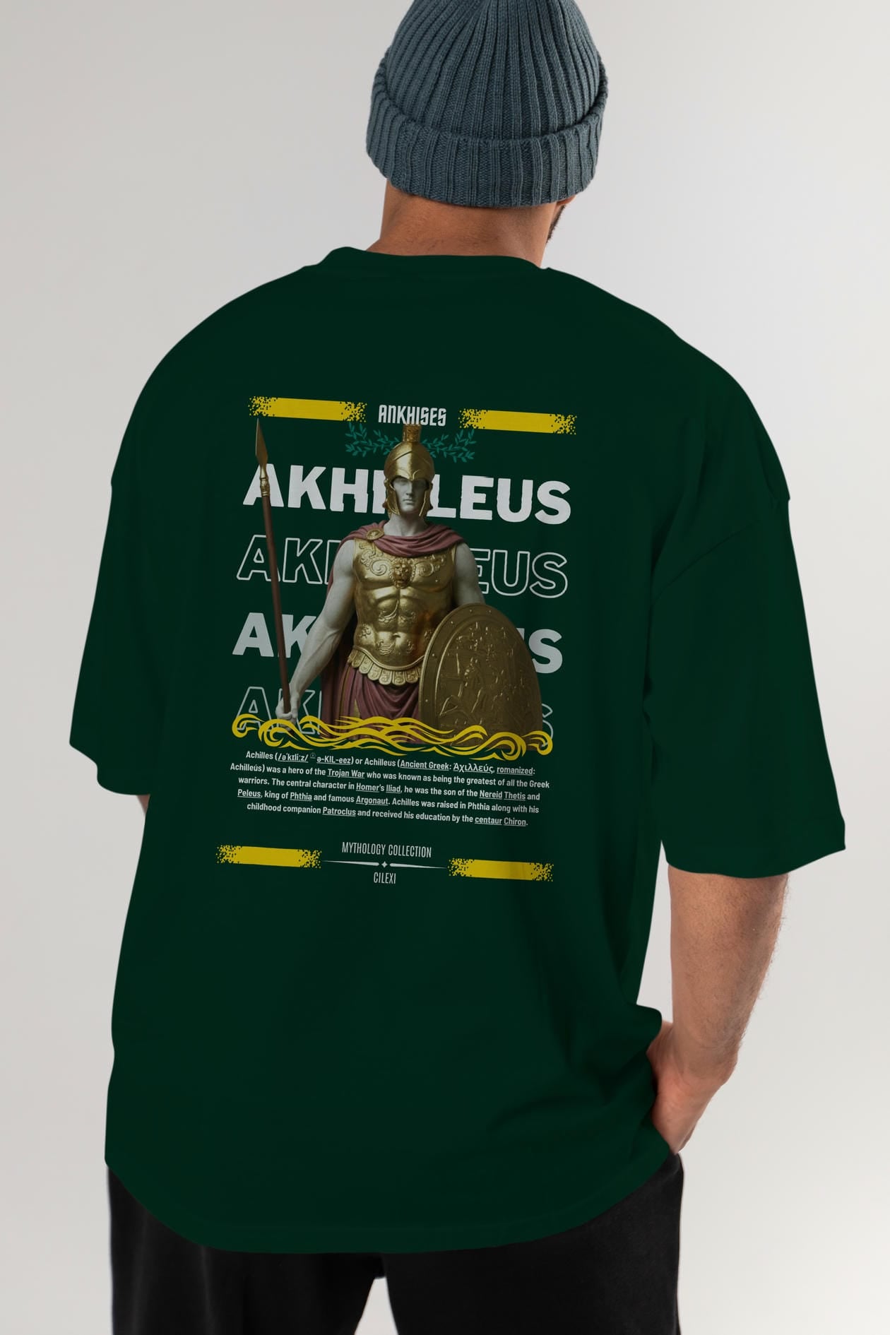 Akhilleus 1 Arka Baskılı Oversize t-shirt Erkek Kadın %100 Pamuk Bisiklet Yaka tişort