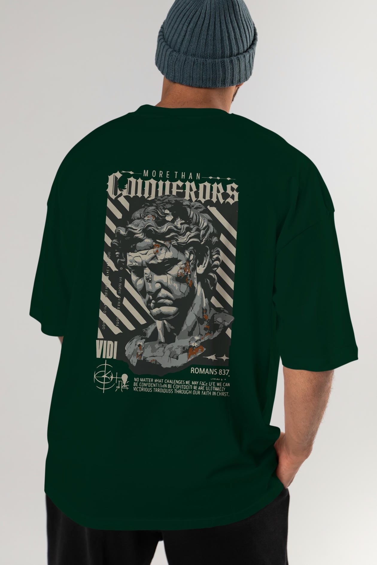 Roman Conqueror Arka Baskılı Oversize t-shirt Erkek Kadın %100 Pamuk Bisiklet Yaka tişort