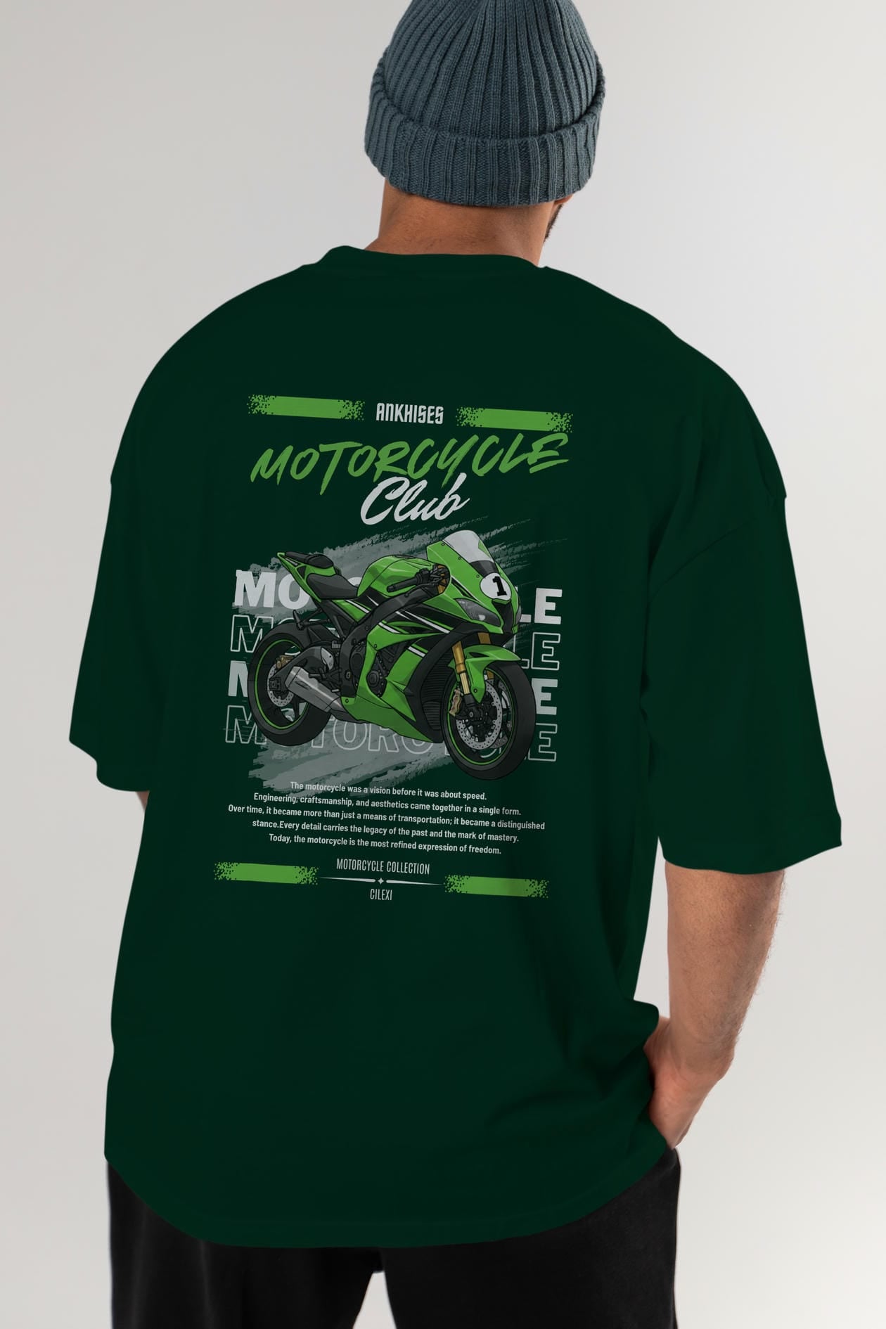 Motosiklet Serisi 6 Arka Baskılı Oversize t-shirt Erkek Kadın %100 Pamuk Bisiklet Yaka tişort
