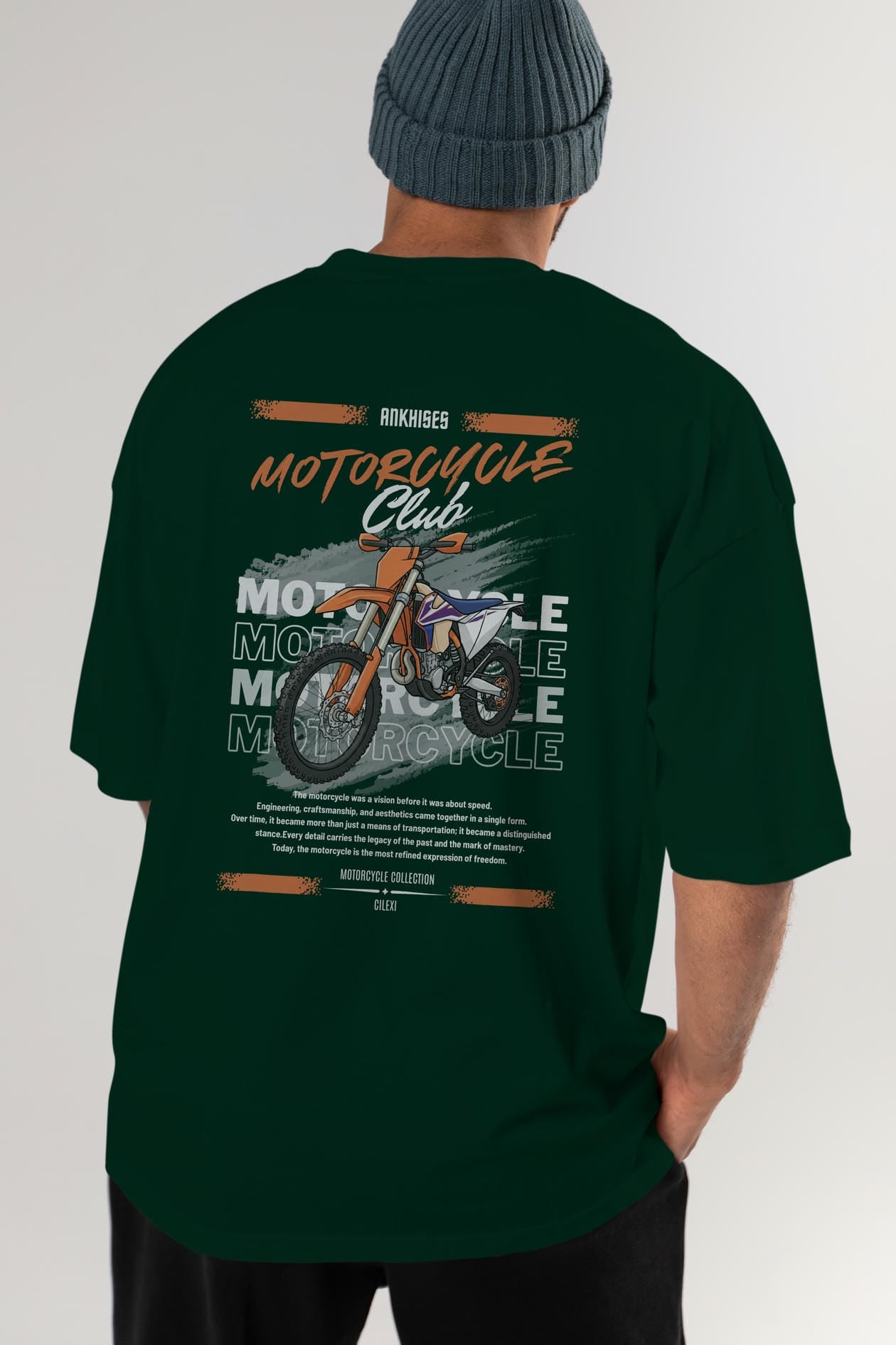 Motosiklet Serisi 19 Arka Baskılı Oversize t-shirt Erkek Kadın %100 Pamuk Bisiklet Yaka tişort