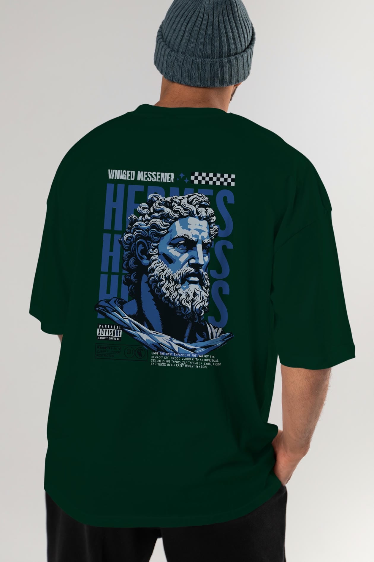 Hermes 1 Arka Baskılı Oversize t-shirt Erkek Kadın %100 Pamuk Bisiklet Yaka tişort
