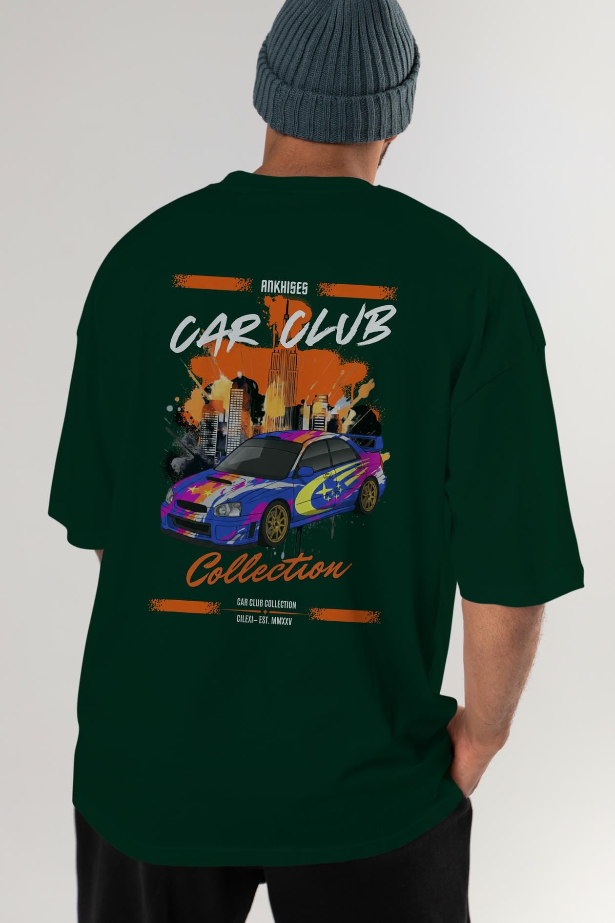 Araba Club Serisi 7 Baskılı Oversize t-shirt Erkek Kadın %100 Pamuk Bisiklet Yaka tişort