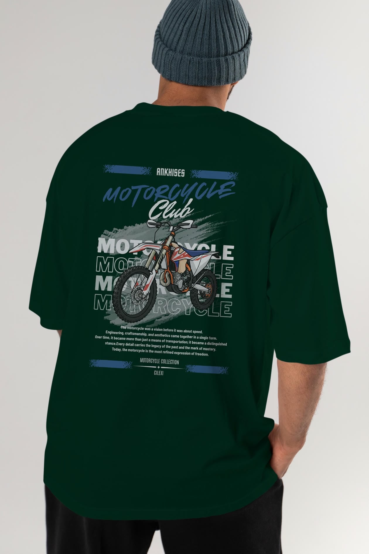 Motosiklet Serisi 18 Arka Baskılı Oversize t-shirt Erkek Kadın %100 Pamuk Bisiklet Yaka tişort