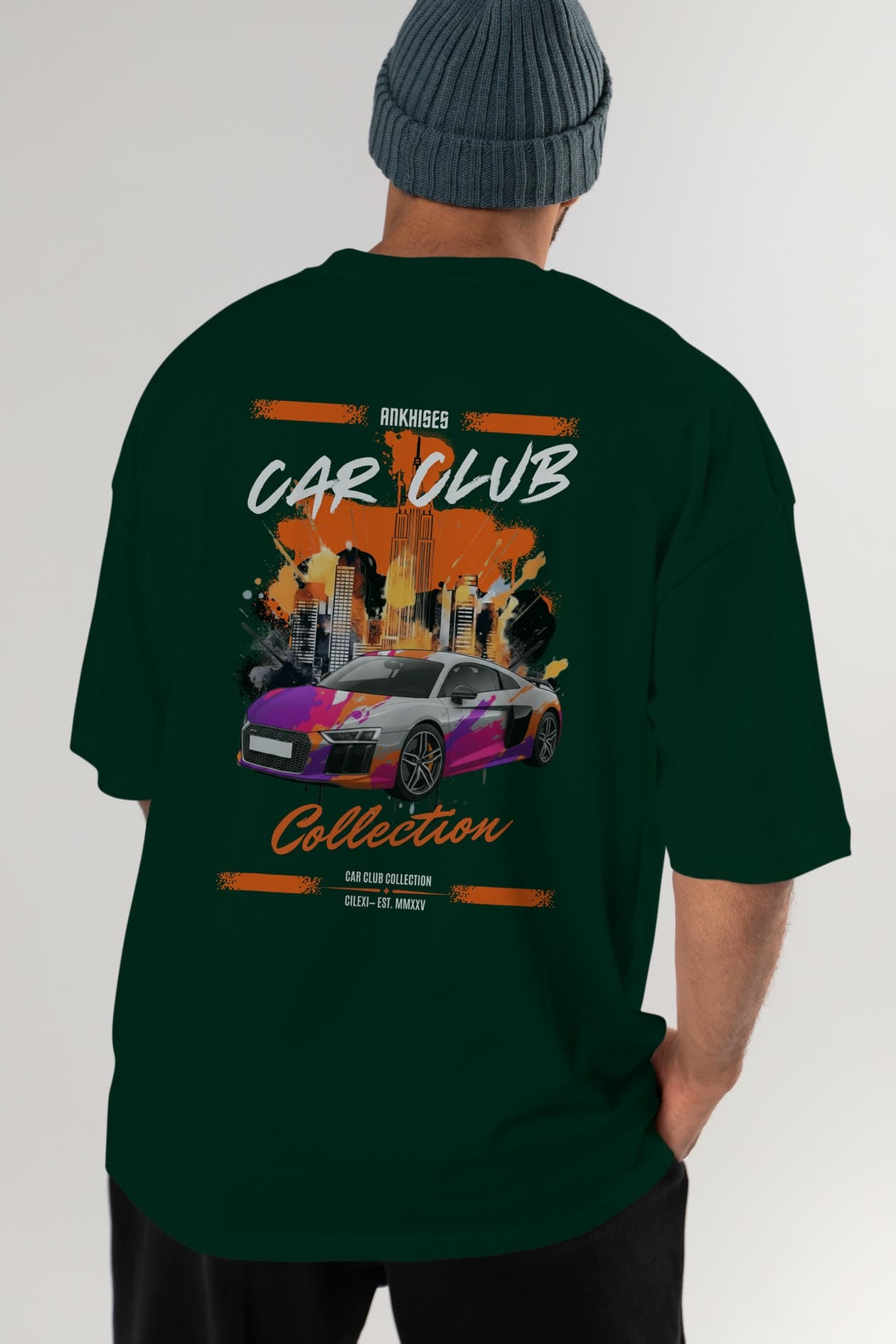 Araba Club Serisi 13 Baskılı Oversize t-shirt Erkek Kadın %100 Pamuk Bisiklet Yaka tişort