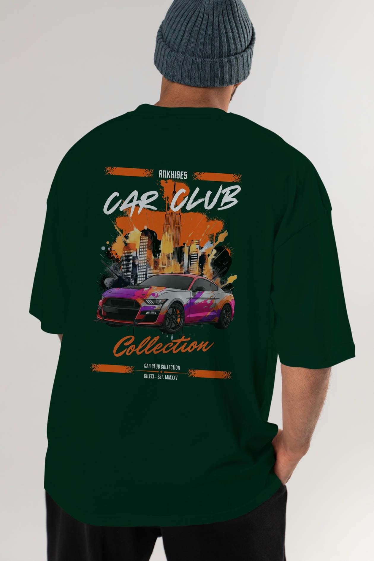 Araba Club Serisi 24 Baskılı Oversize t-shirt Erkek Kadın %100 Pamuk Bisiklet Yaka tişort
