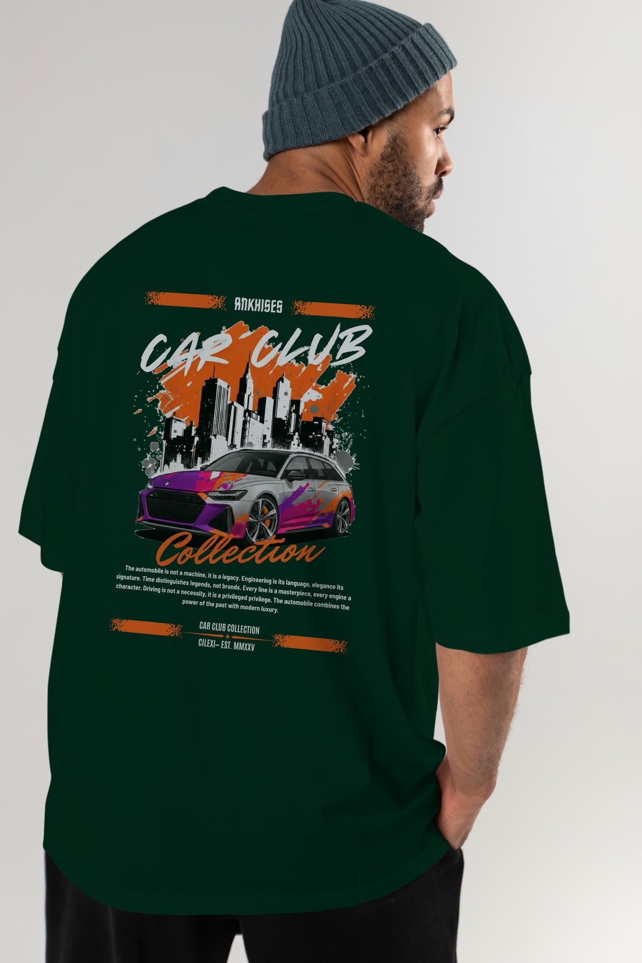 Araba Club Serisi 1 Baskılı Oversize t-shirt Erkek Kadın %100 Pamuk Bisiklet Yaka tişort