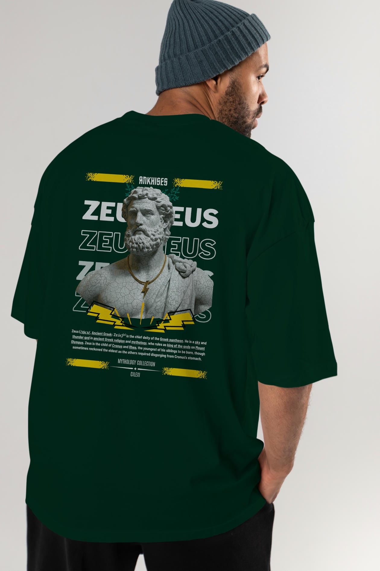 Zeus 3 Arka Baskılı Oversize t-shirt Erkek Kadın %100 Pamuk Bisiklet Yaka tişort