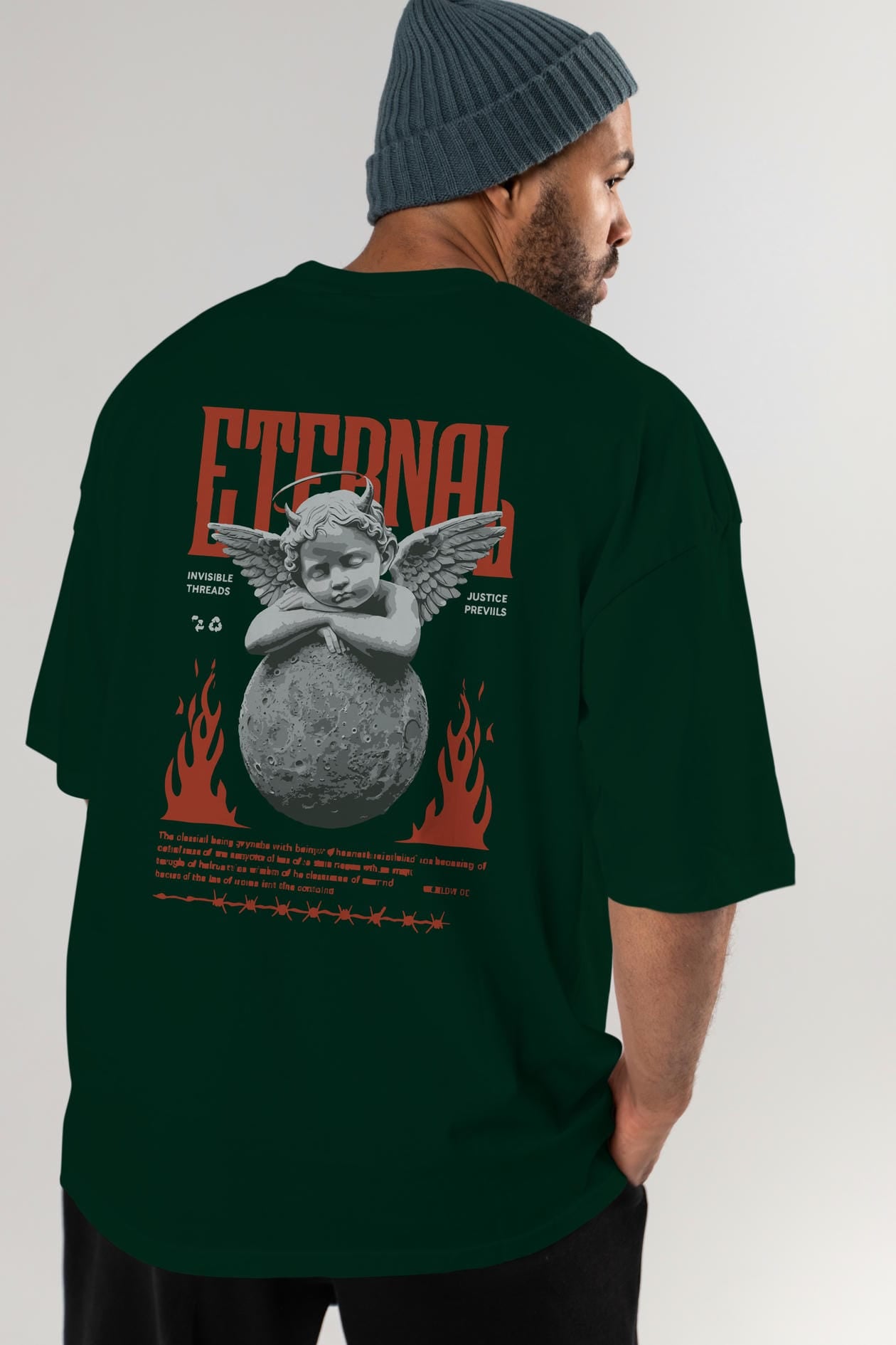 Eternal Arka Baskılı Oversize t-shirt Erkek Kadın %100 Pamuk Bisiklet Yaka tişort