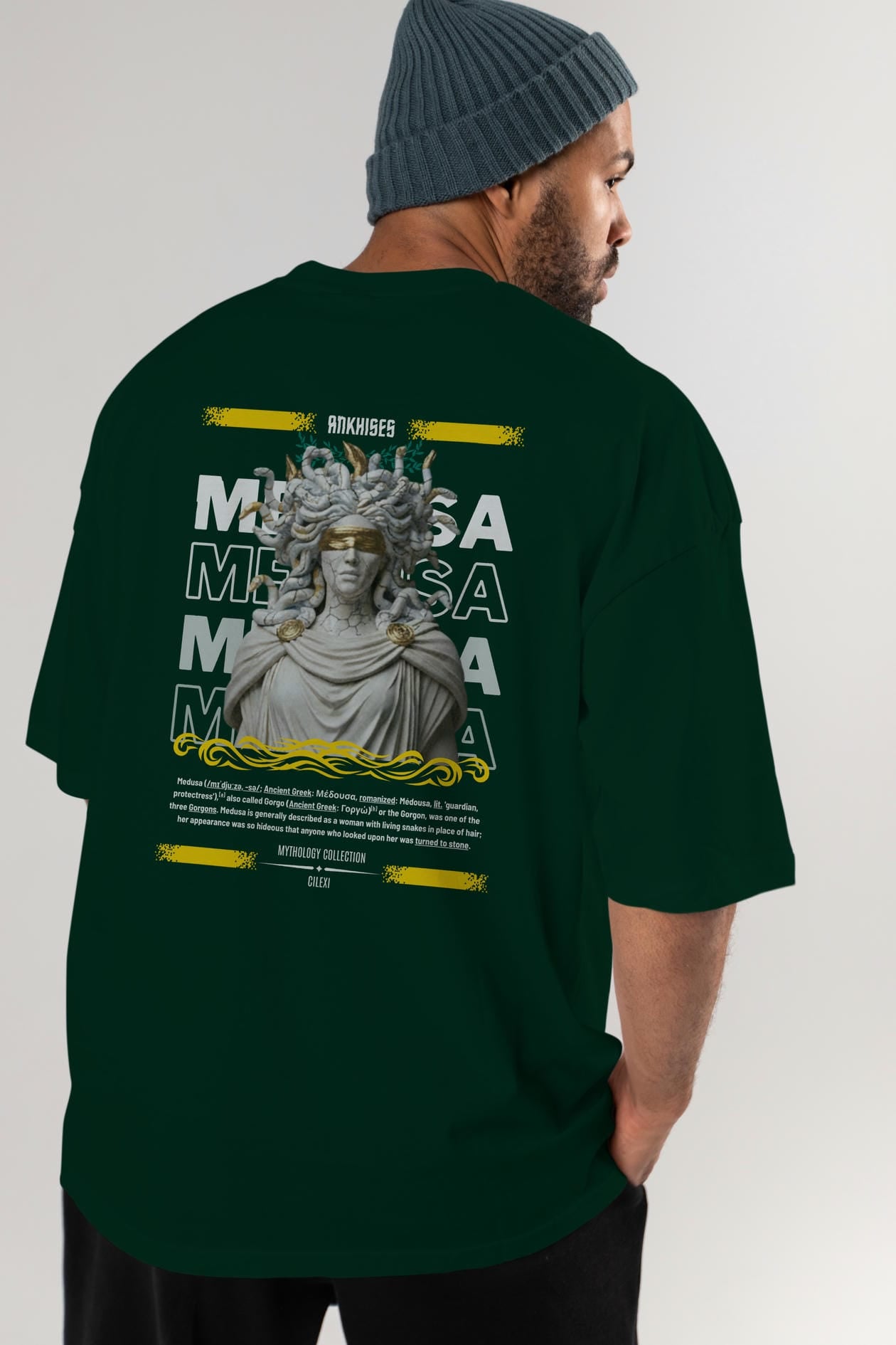 Medusa 2 Arka Baskılı Oversize t-shirt Erkek Kadın %100 Pamuk Bisiklet Yaka tişort