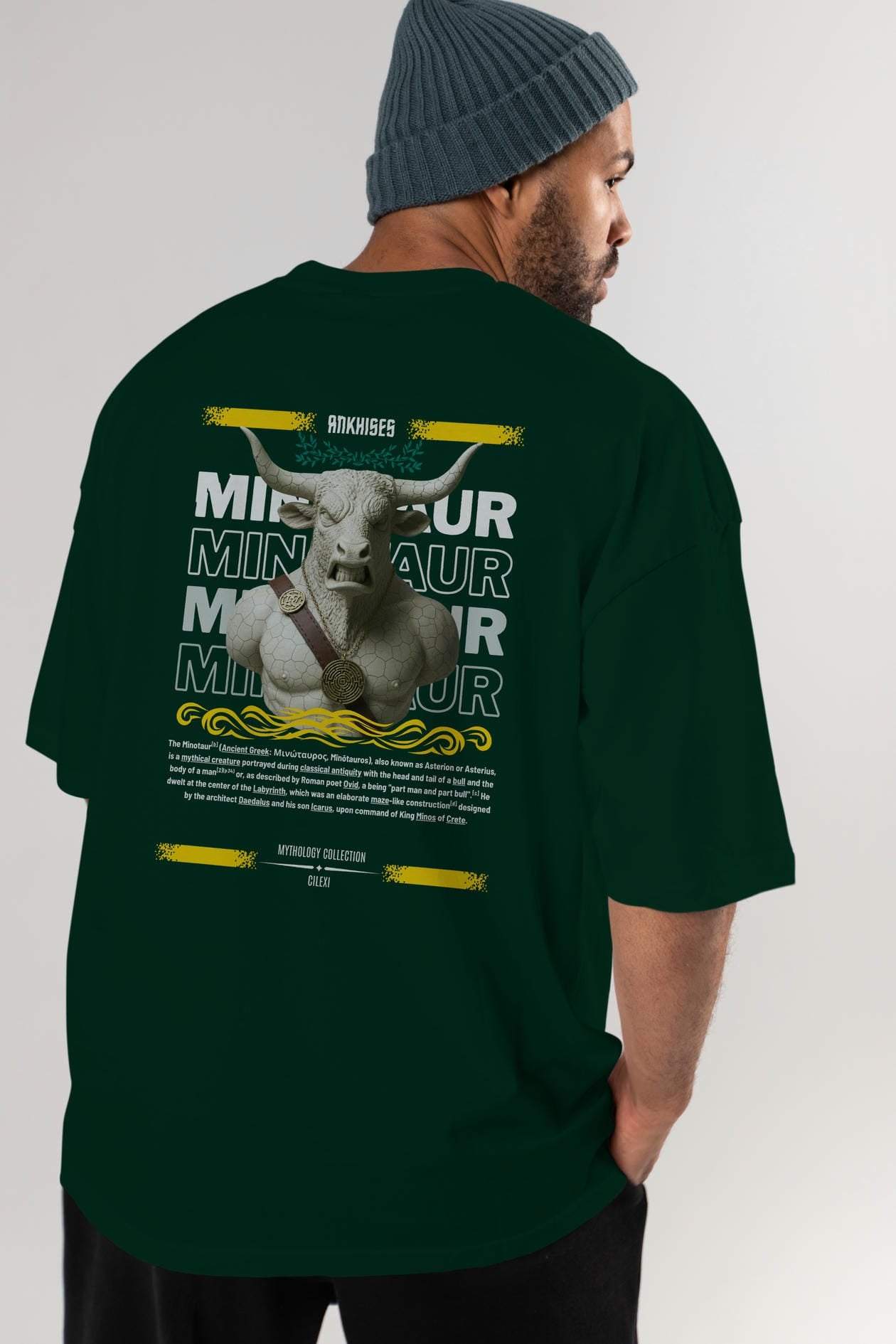 Minotaur 1 Arka Baskılı Oversize t-shirt Erkek Kadın %100 Pamuk Bisiklet Yaka tişort