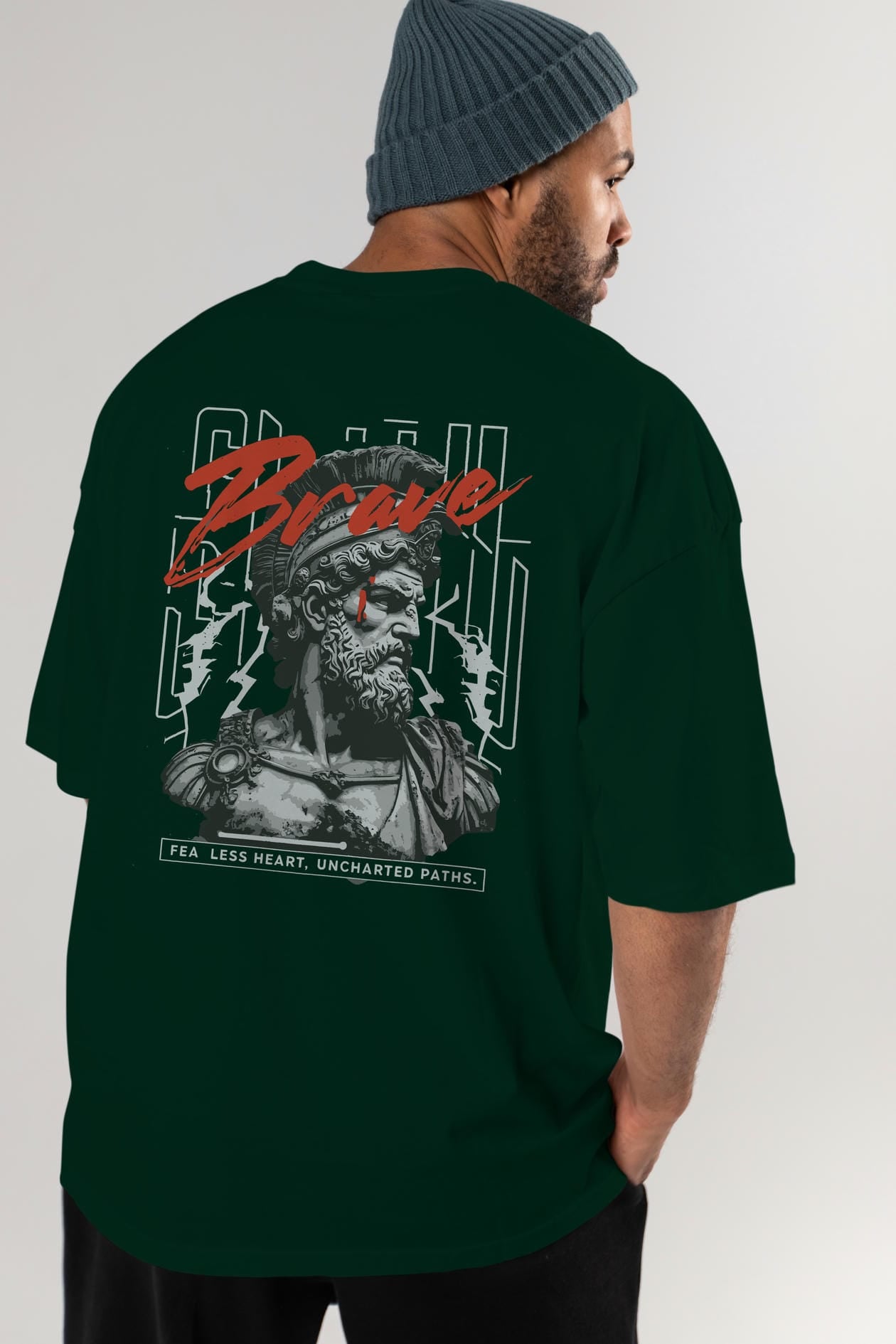 Brave Arka Baskılı Oversize t-shirt Erkek Kadın %100 Pamuk Bisiklet Yaka tişort