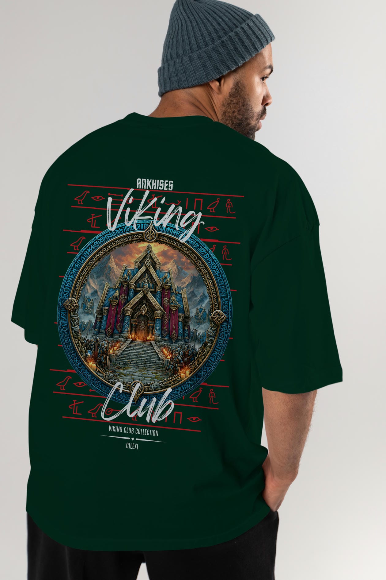 Valhalla Arka Baskılı Oversize t-shirt Erkek Kadın %100 Pamuk Bisiklet Yaka tişort