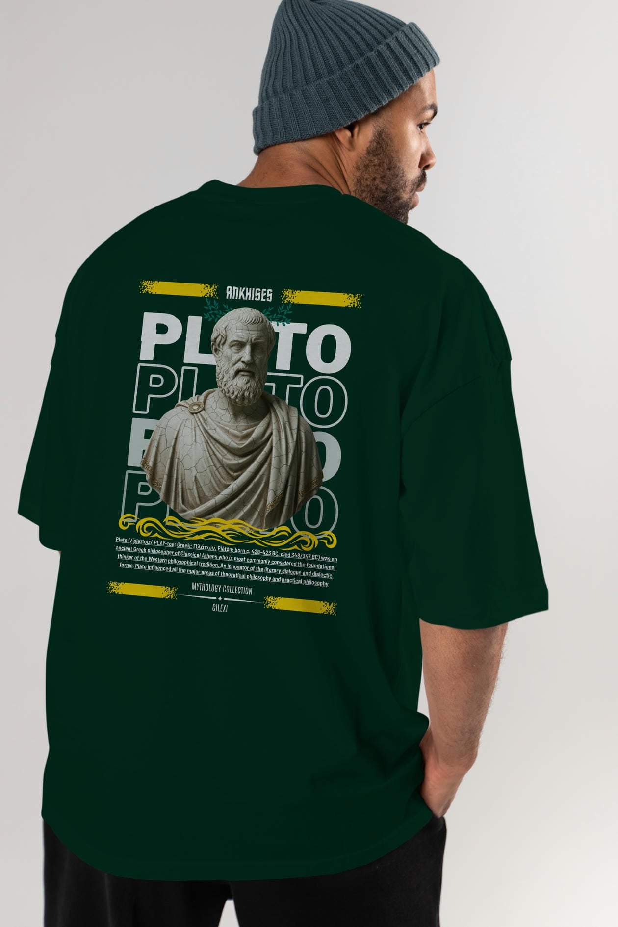 Plato 1 Arka Baskılı Oversize t-shirt Erkek Kadın %100 Pamuk Bisiklet Yaka tişort