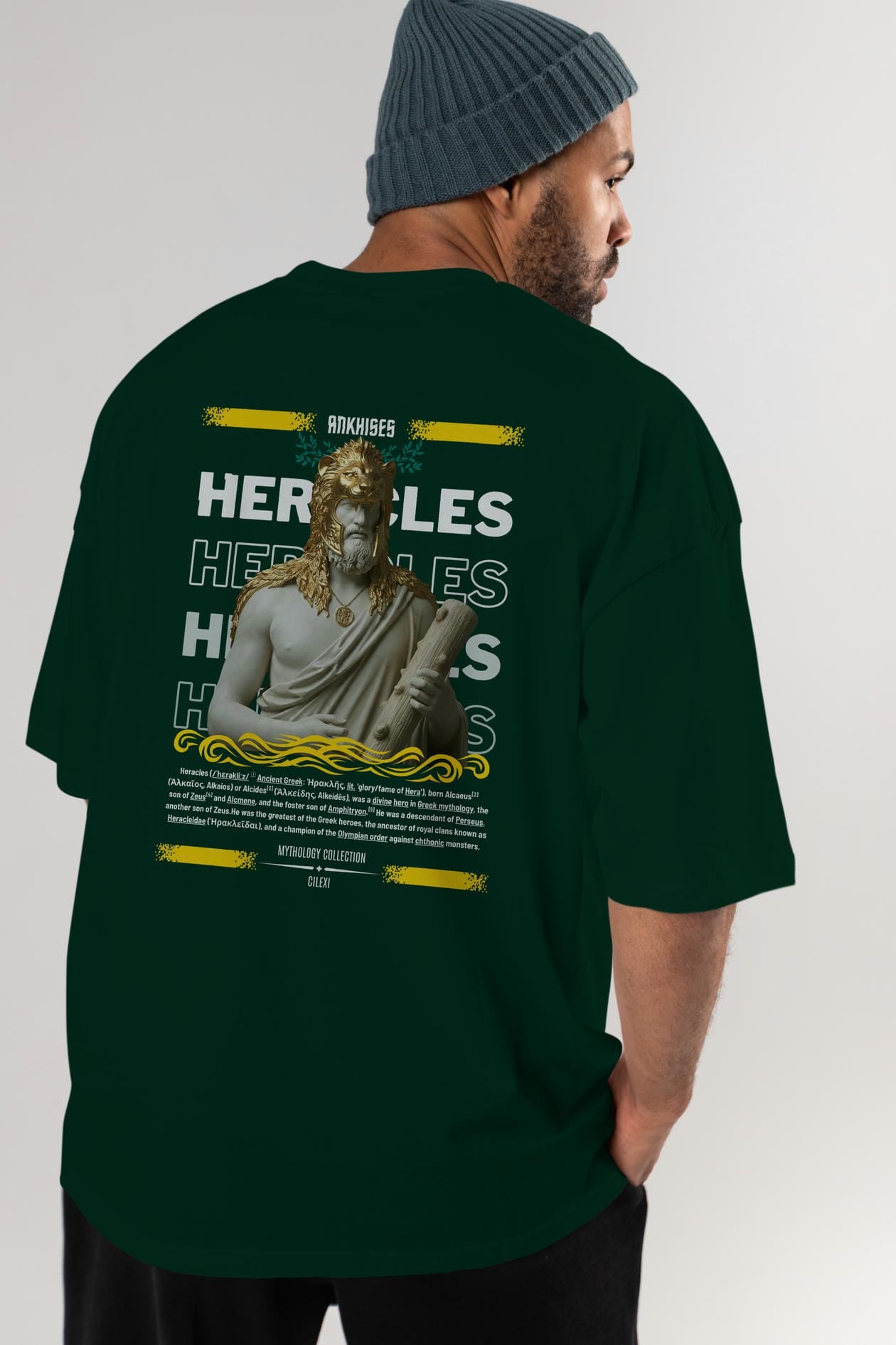 Heracles 1 Arka Baskılı Oversize t-shirt Erkek Kadın %100 Pamuk Bisiklet Yaka tişort