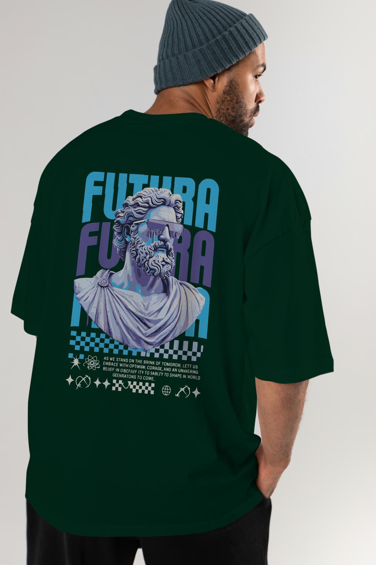 Futura Zeus Arka Baskılı Oversize t-shirt Erkek Kadın %100 Pamuk Bisiklet Yaka tişort